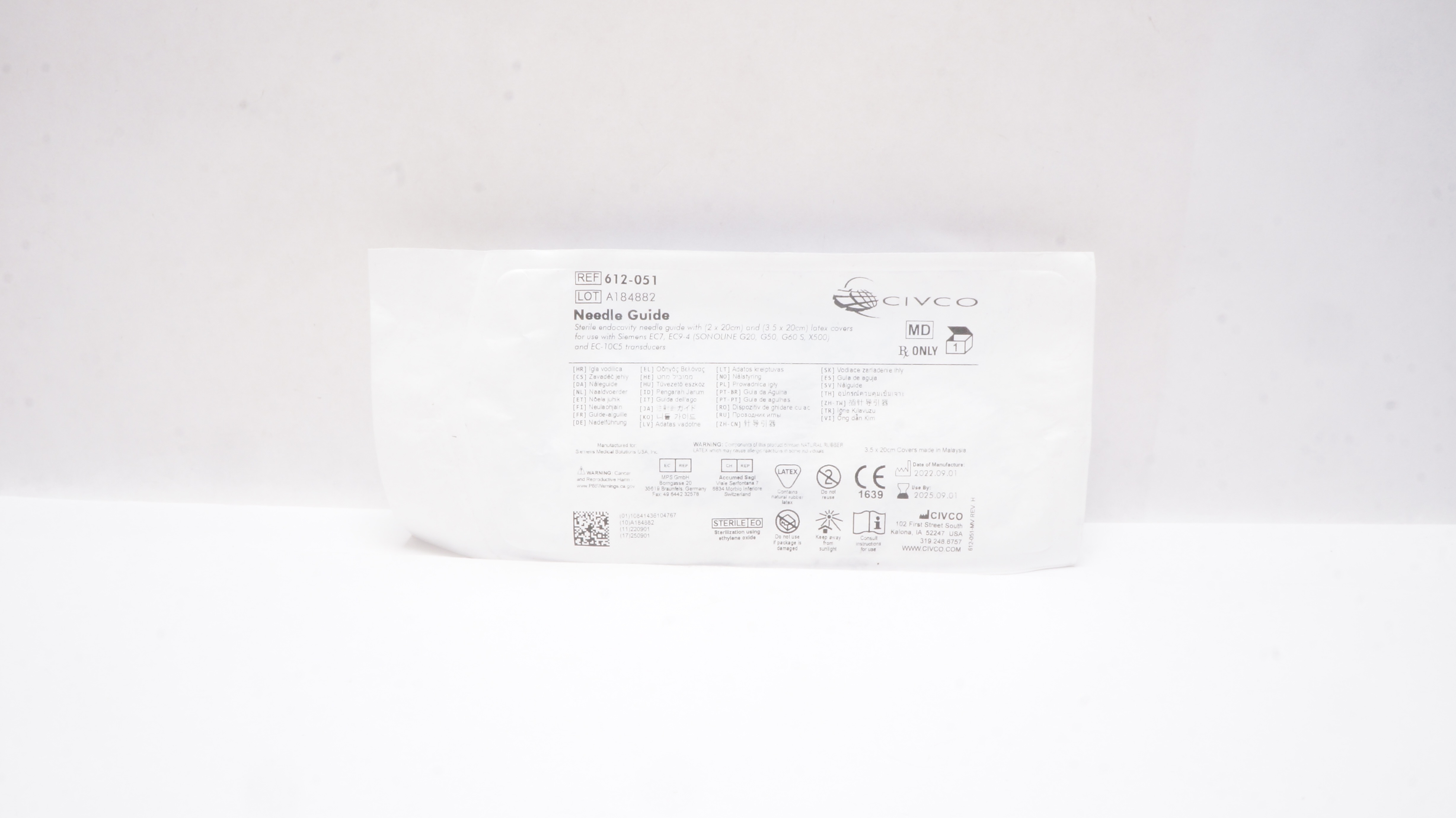 Civco 612-051 Sterile Needle Guide 2 x 20cm  W/Latex Covers 3.5 x 20cm