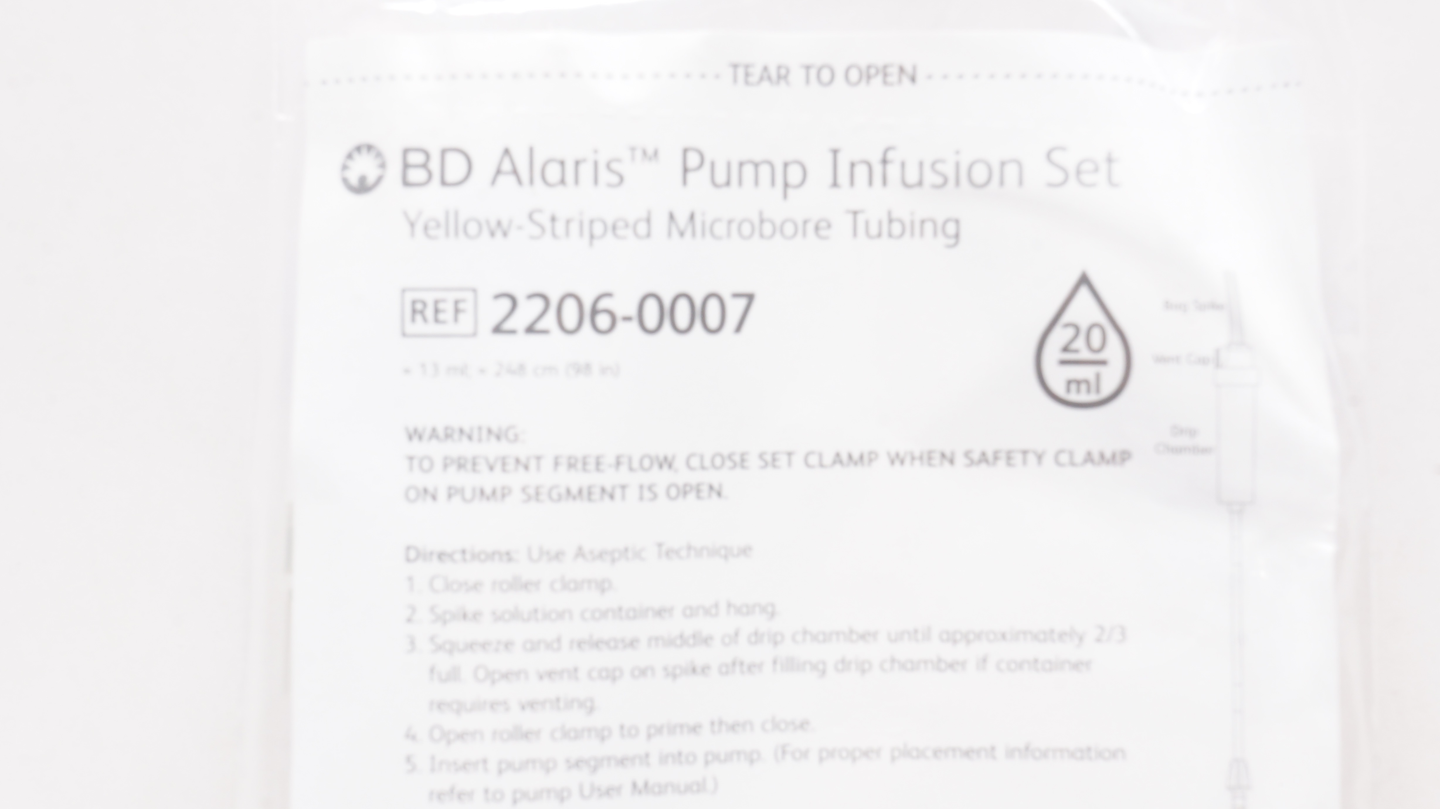 BD 2206-0007 Alaris Pump Infusion Set 13ml x 98inch 20Drops/ml