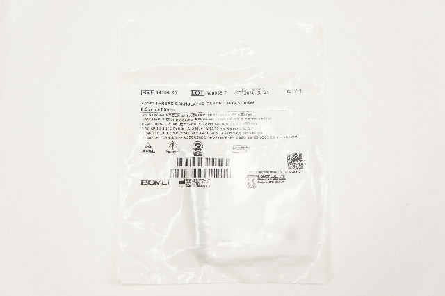 Biomet 14196-60 22mm Thread Cannulated Cancellous Screw 6.5mm x 60mm