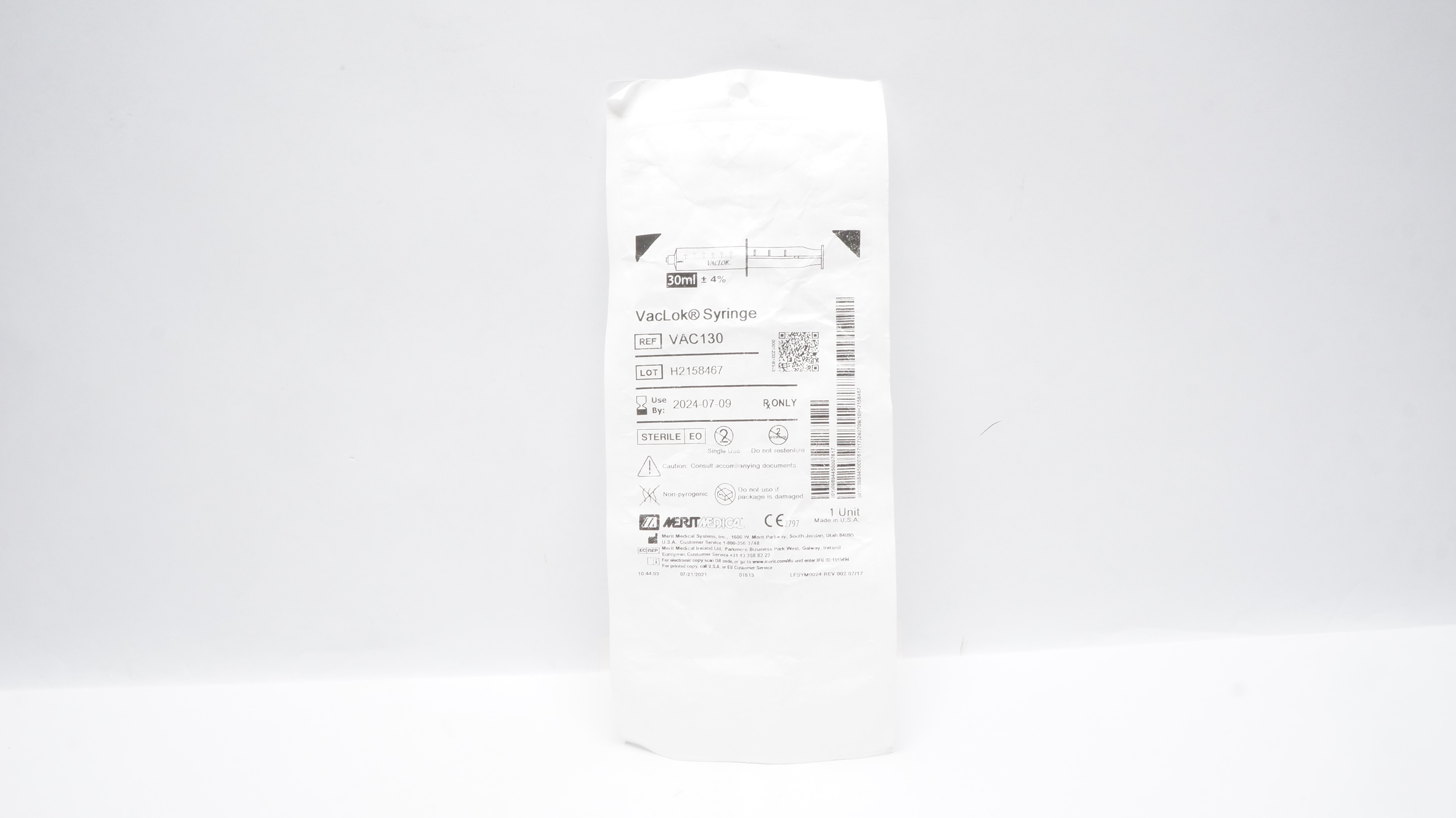 Merit Medical VAC130 VacLok Syringe 30mL ±4% (x)