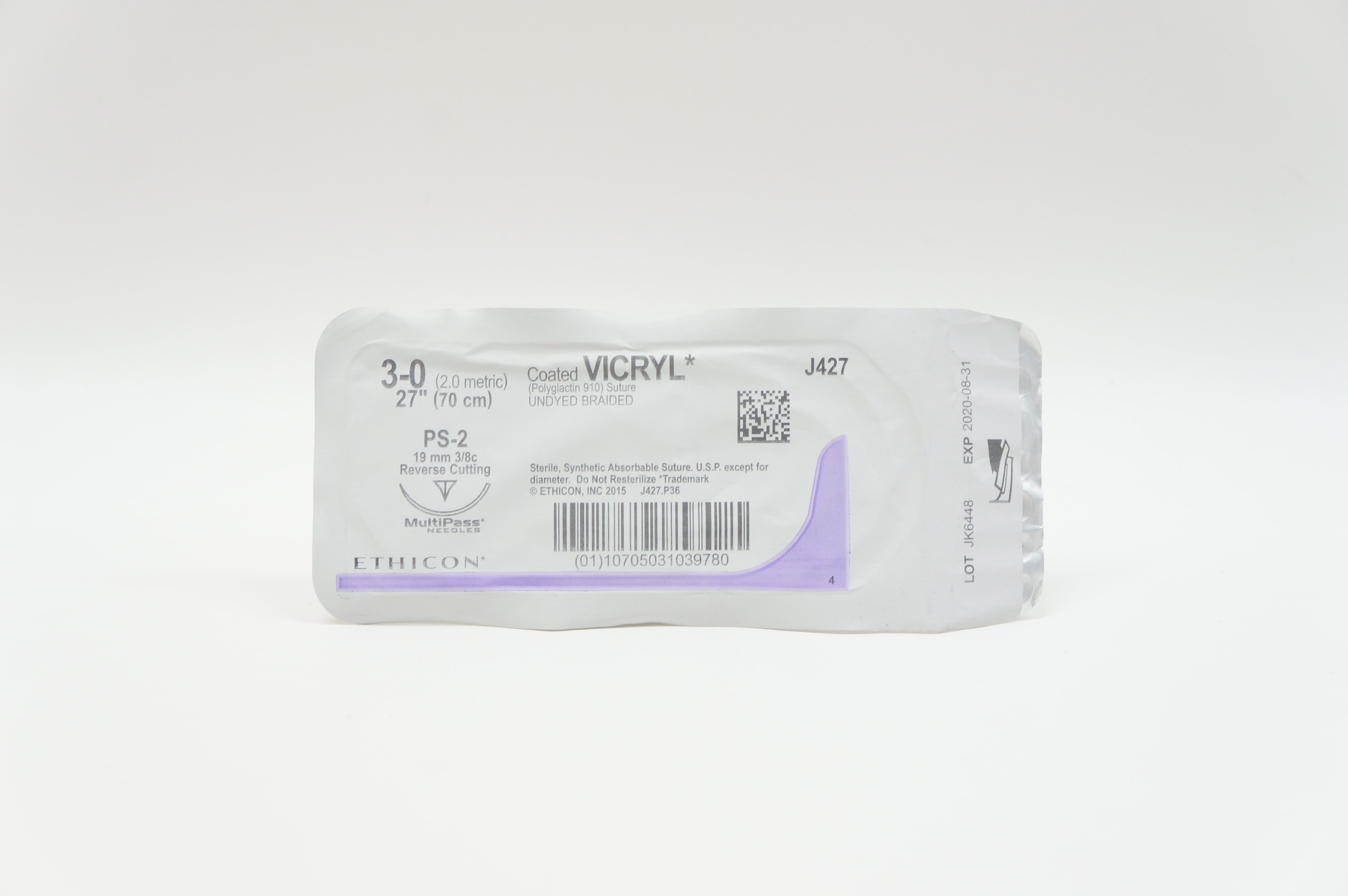 Ethicon J427 3-0 Coated VICRYL Stre  PS-2, 19mm 3/8c Reverse Cutting, 27inch (x)