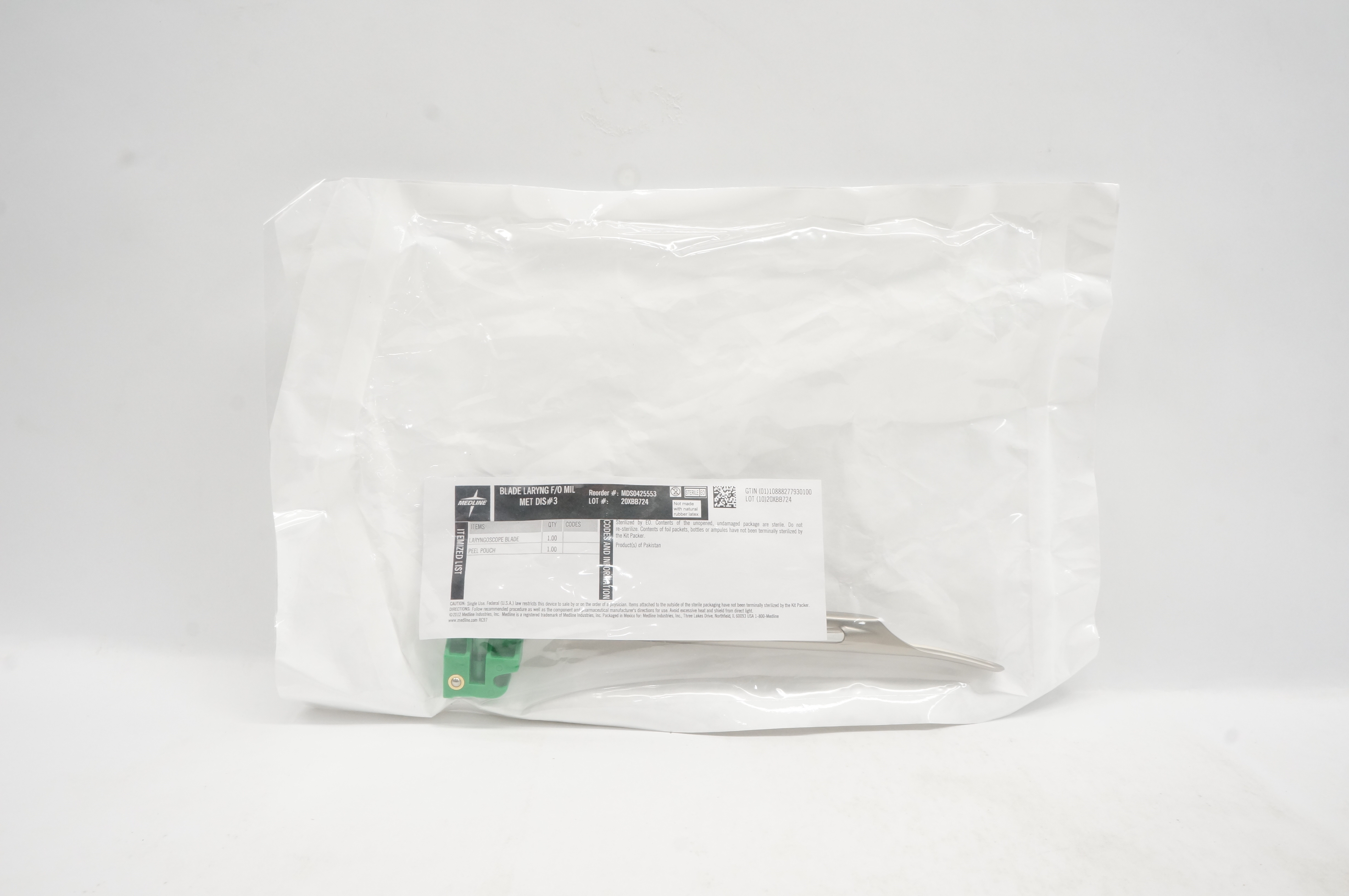 Medline MDS0425553 Blade Laryng F/O MIL Met Dis #3