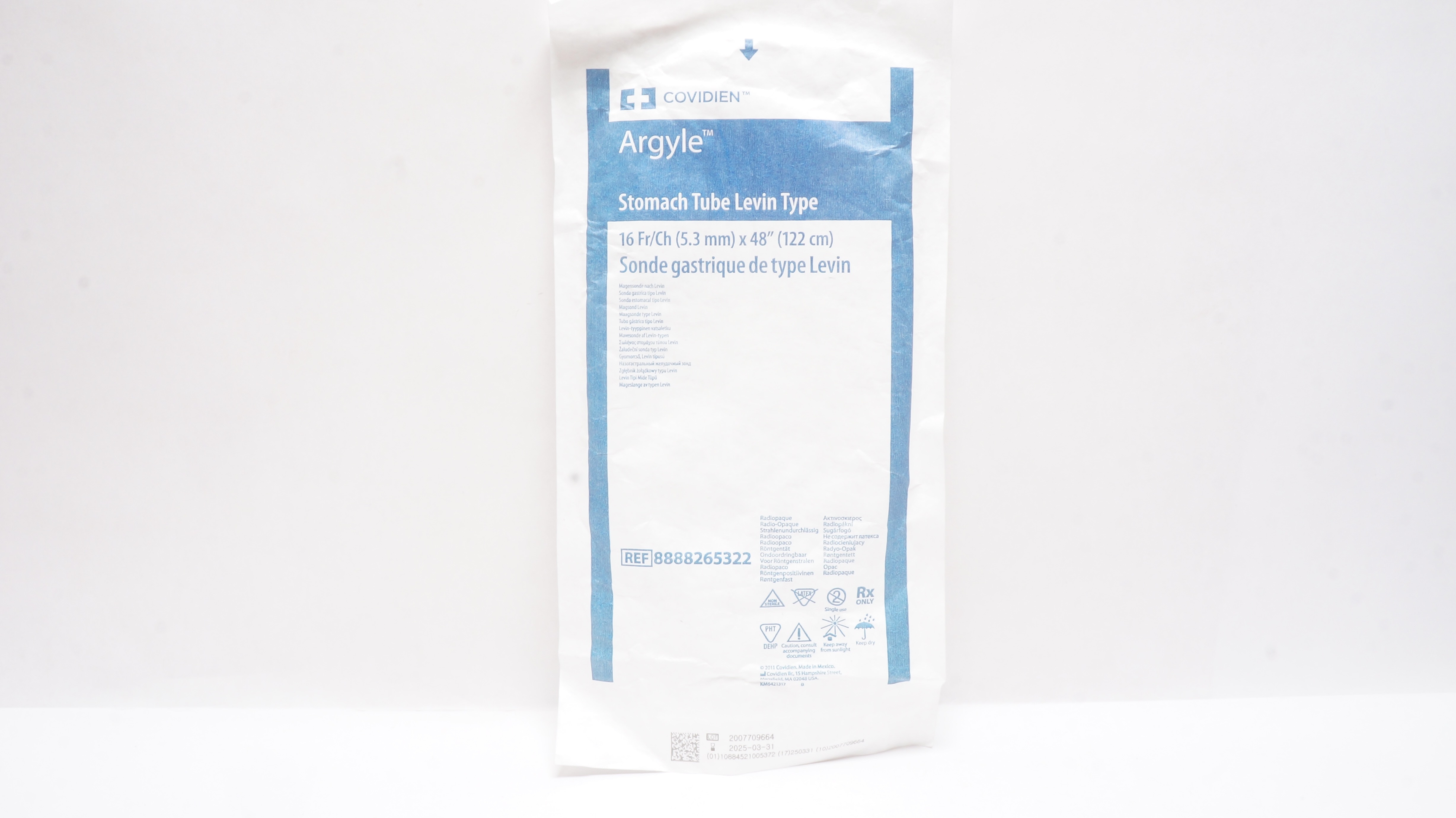 Covidien 8888265322 Argyle Stomach Tube Levin Type 16Fr/Ch x 48 inch