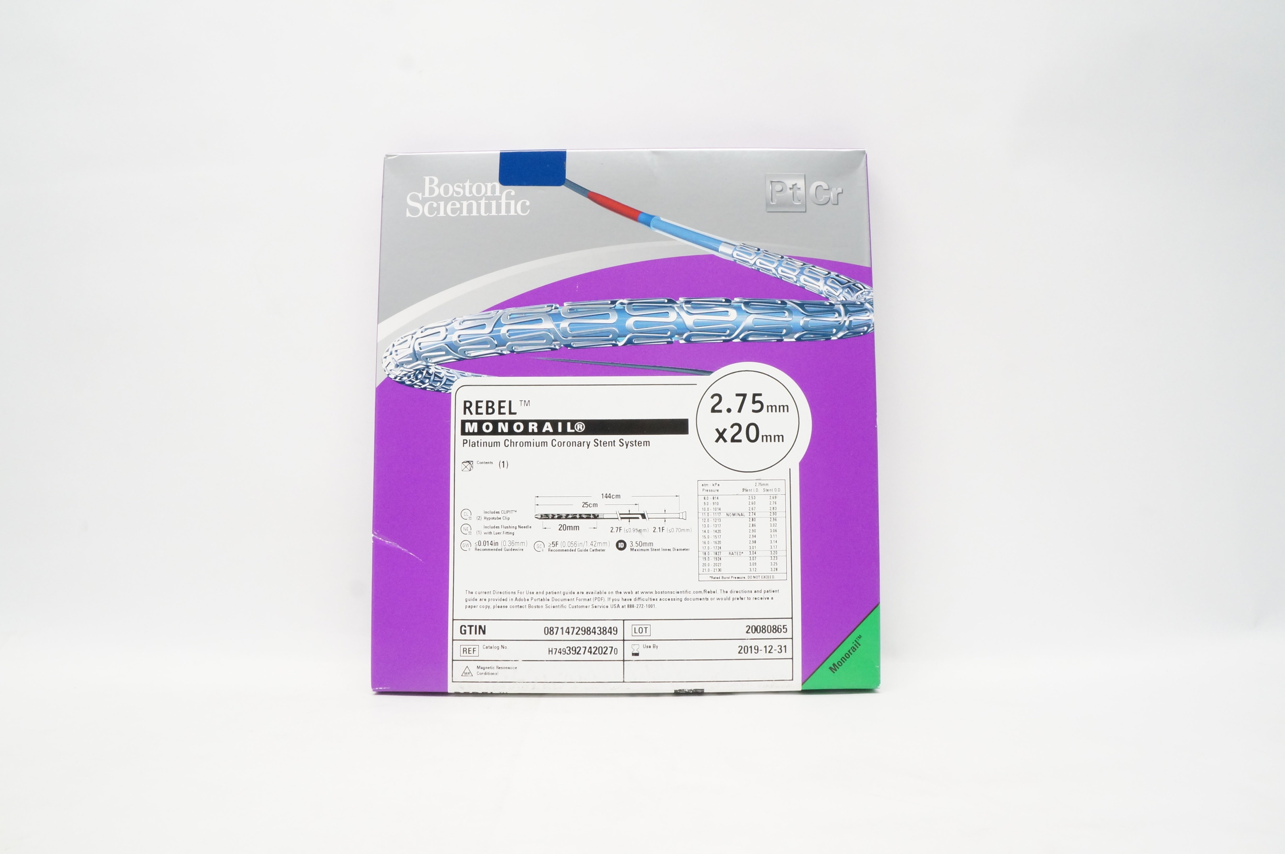 Boston Scientific 392742027 Rebel Mon Plat Chrom Coron Stnt Sys2.75x20mm(x)