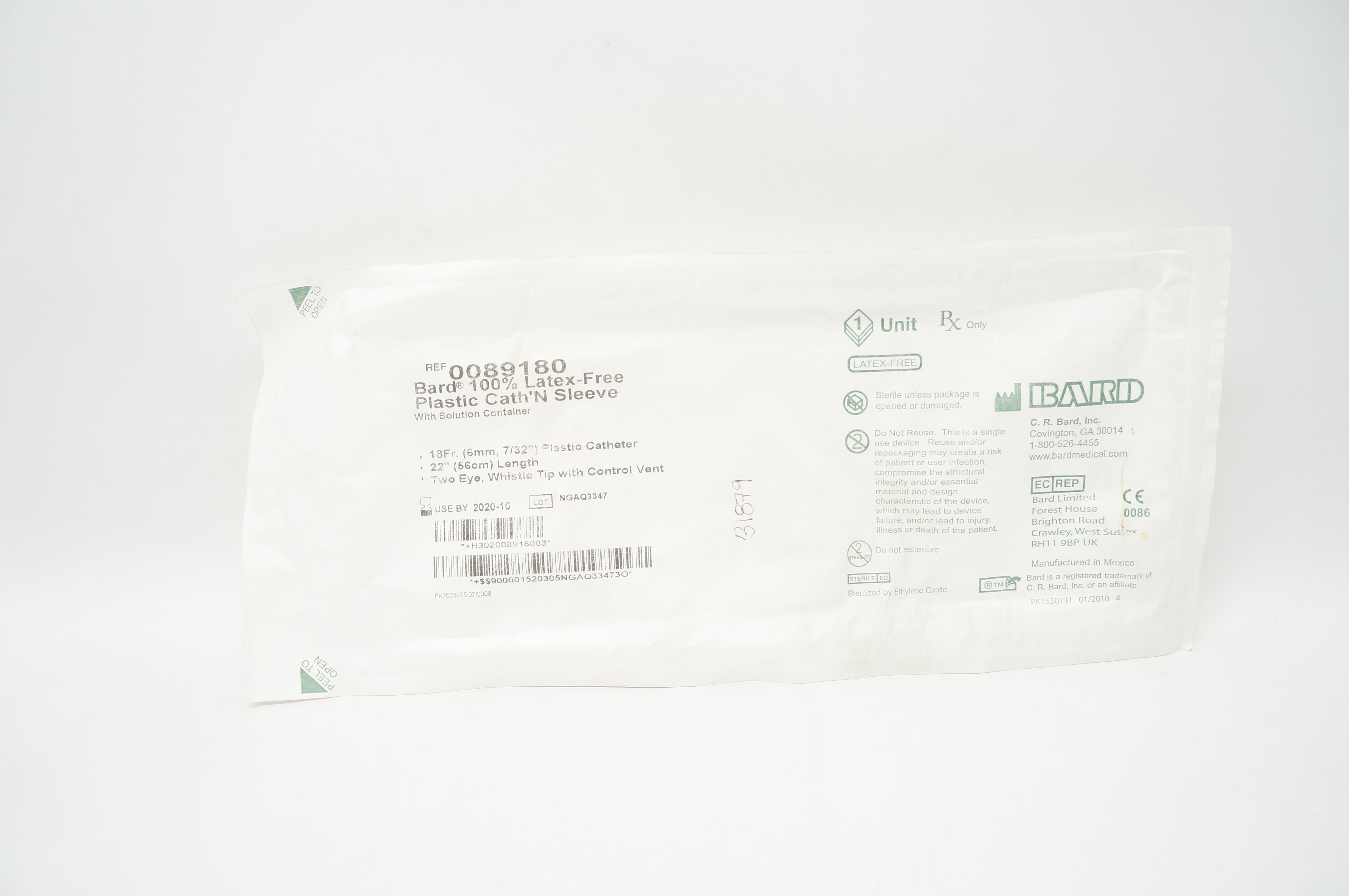 Bard 0089180 Plastic Cath'N Sleeve With Solution Container 18Fr x 22 inch (x)