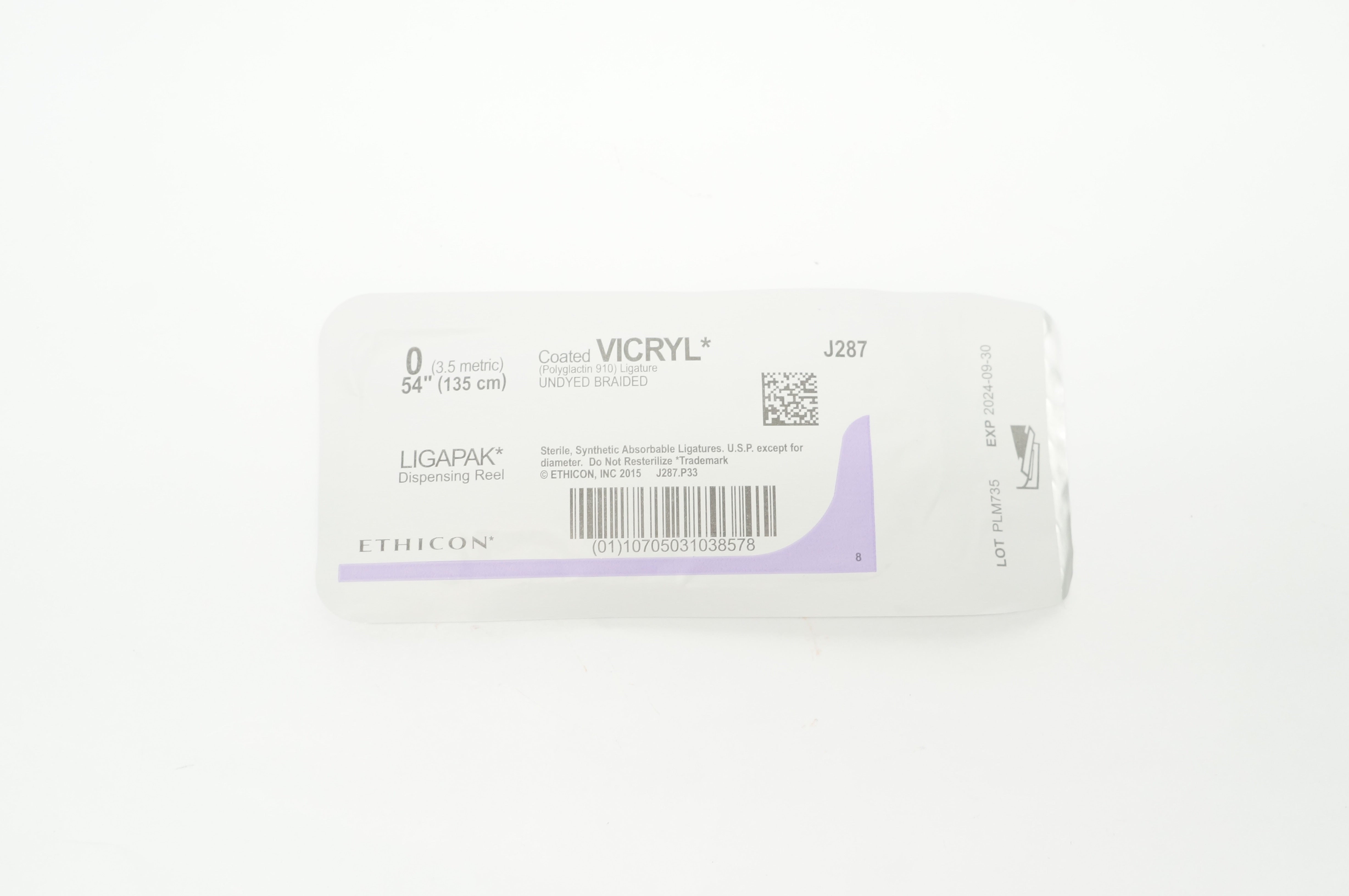 Ethicon J287 0 Coated Vicryl Ligapak Dispensing Reel 54inch