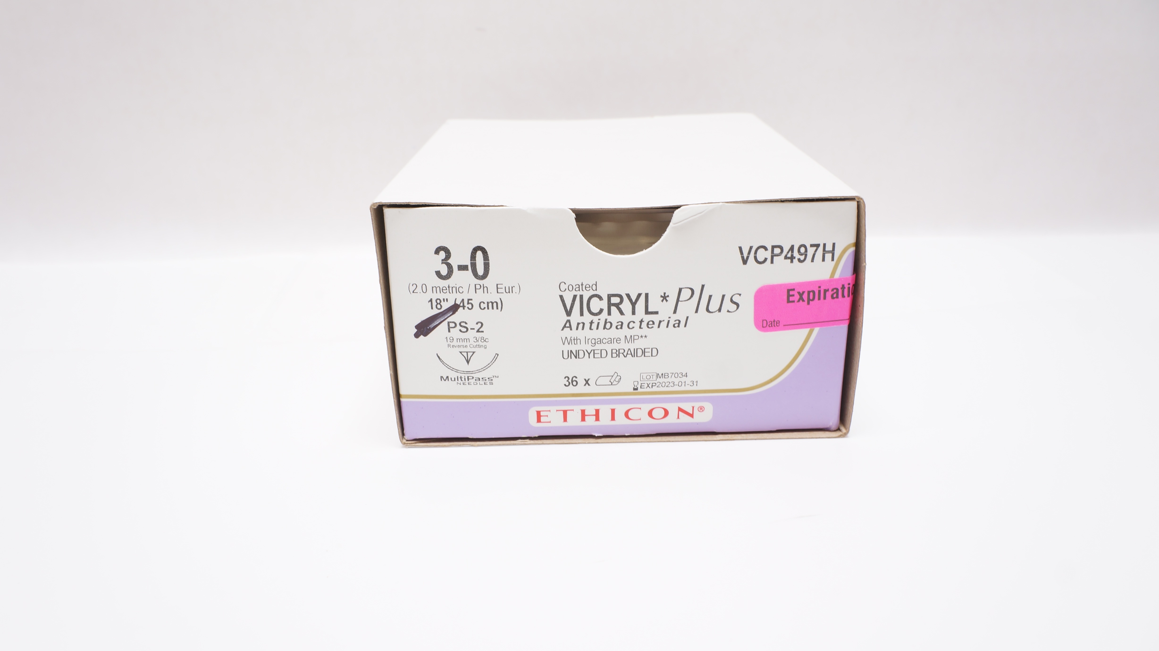 Ethicon VCP497H 3-0 VICRYL PS-2 19mm 3/8c Reverse Cutting 18inch (x) - Box of 36