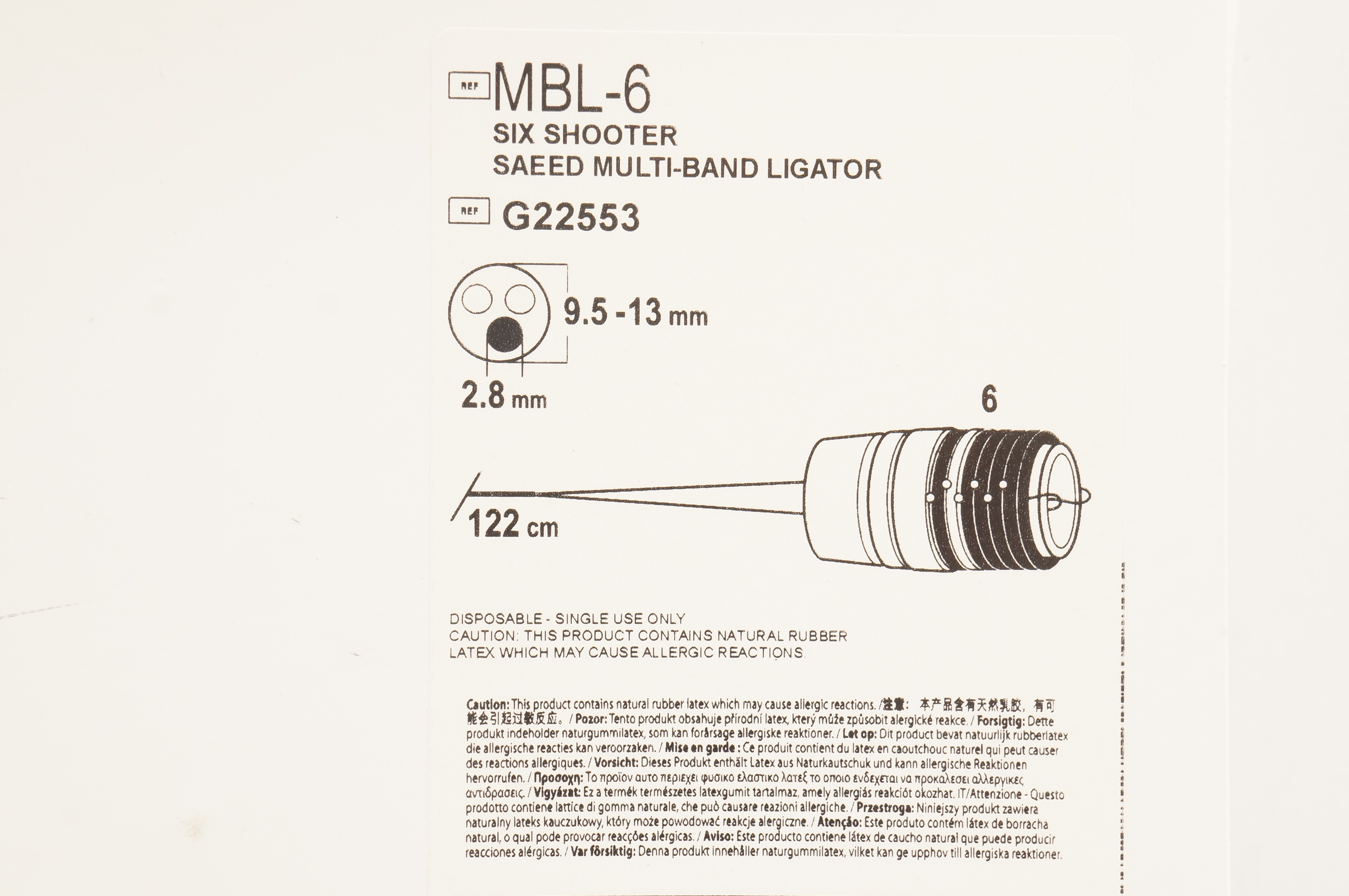 Cook Medical G22553 Six Shooter Saeed Multi-Band Ligator 9.5-13mm x 122cm (x)