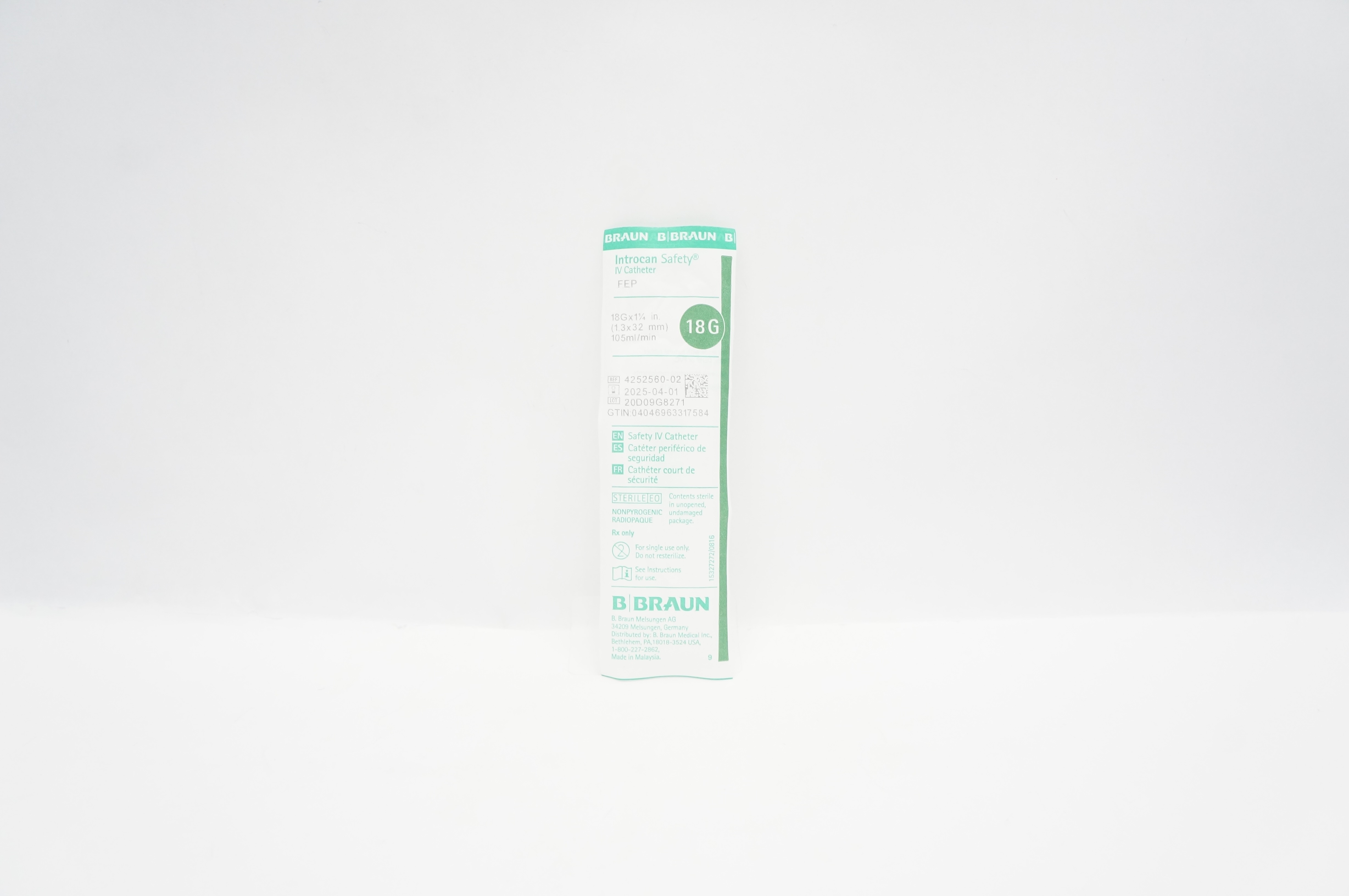 Braun 4252560-02 Introcan Safety FEP IV Cath. 18G x 1 1/4inch 105ml/min