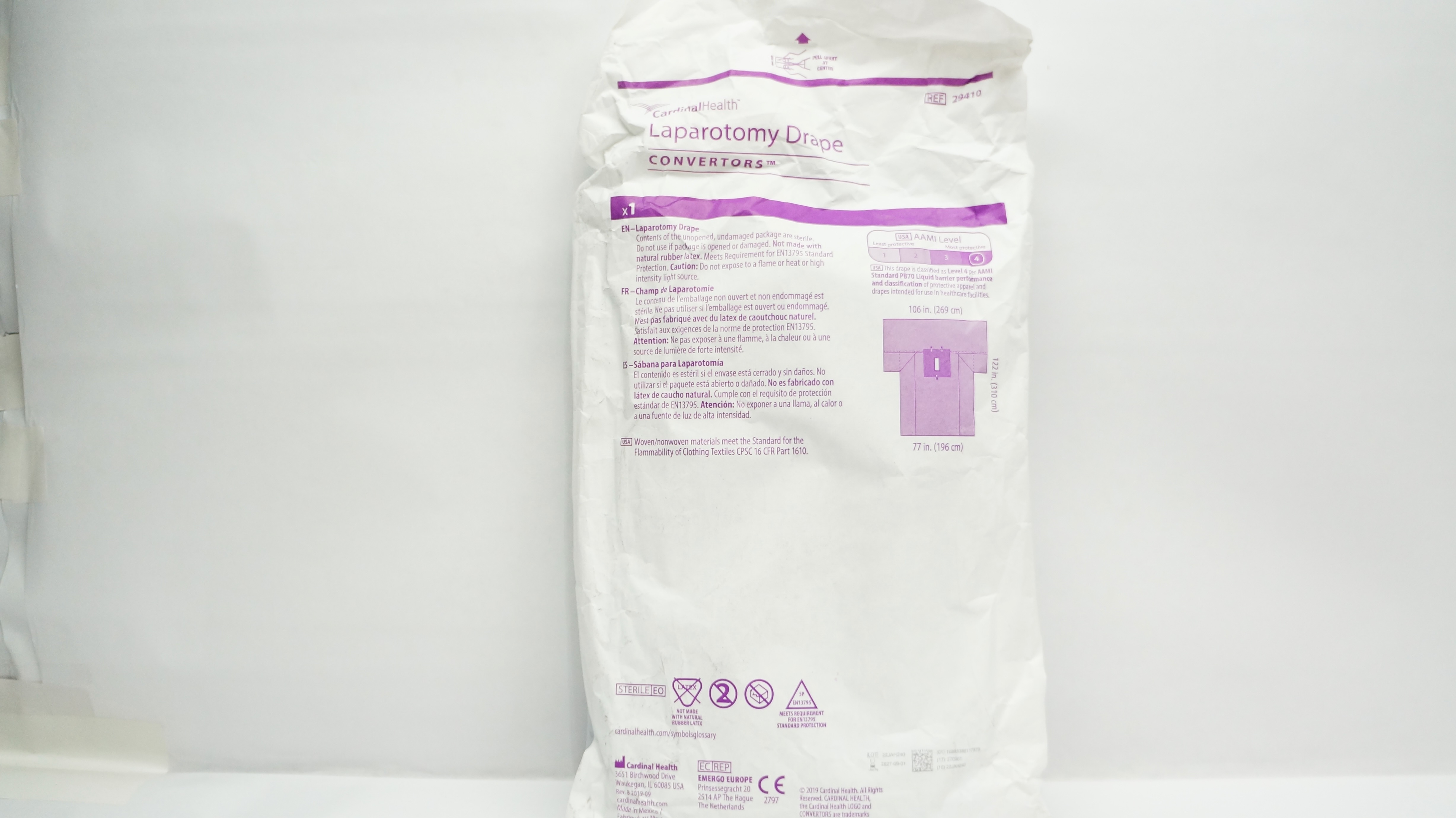 Cardinal Health 29410 Convertors, Tiburon, Laparotomy Drape 106 x 122 x 77inch