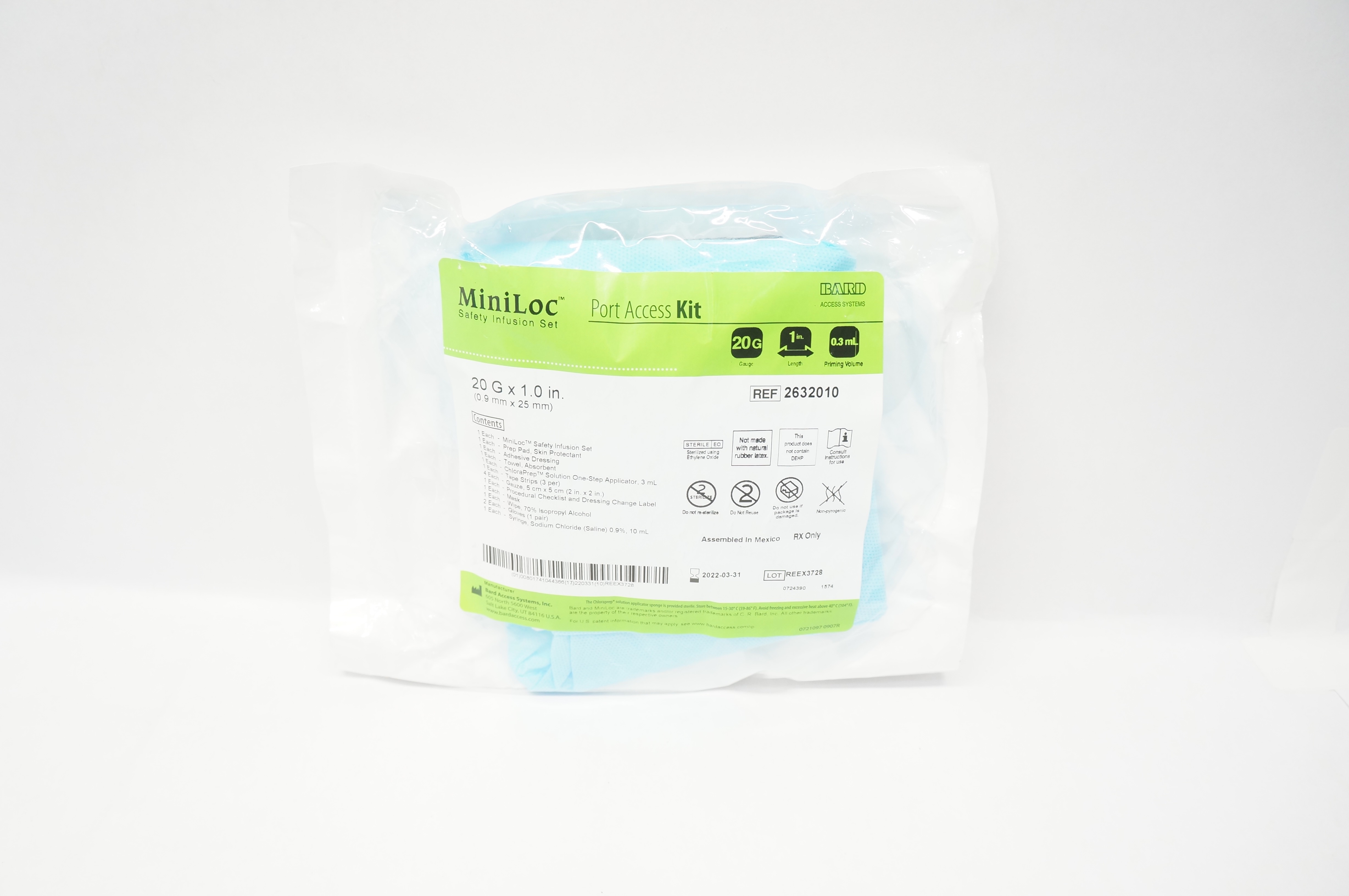 Bard 2632010 MiniLoc Safety Infusion Set Port Access Kit 20G x 1in (x)