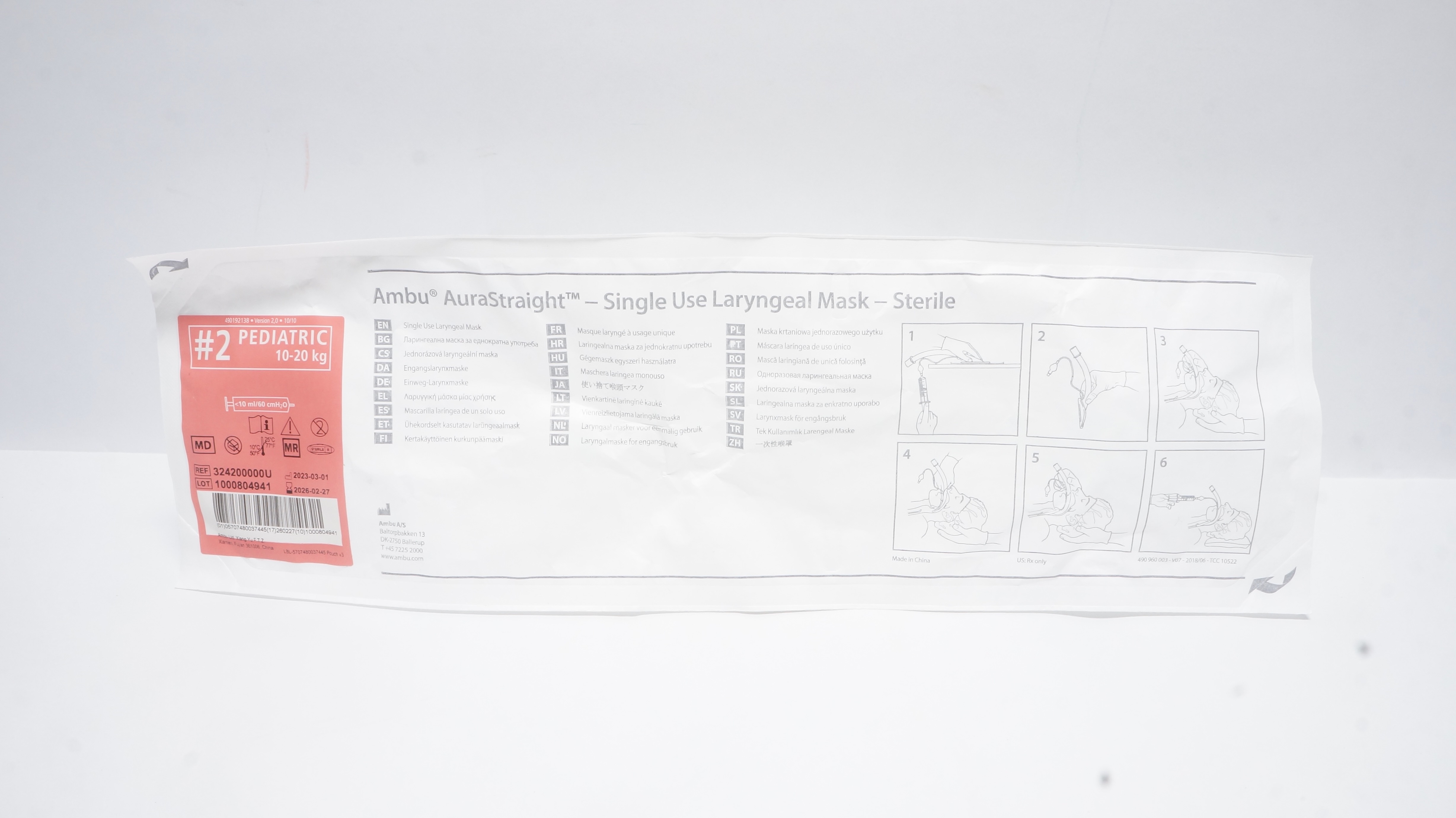 Ambu 324200000U AuraStraight Laryngeal Mask, Sterile #2, Pediatric 10 - 20kg (x)