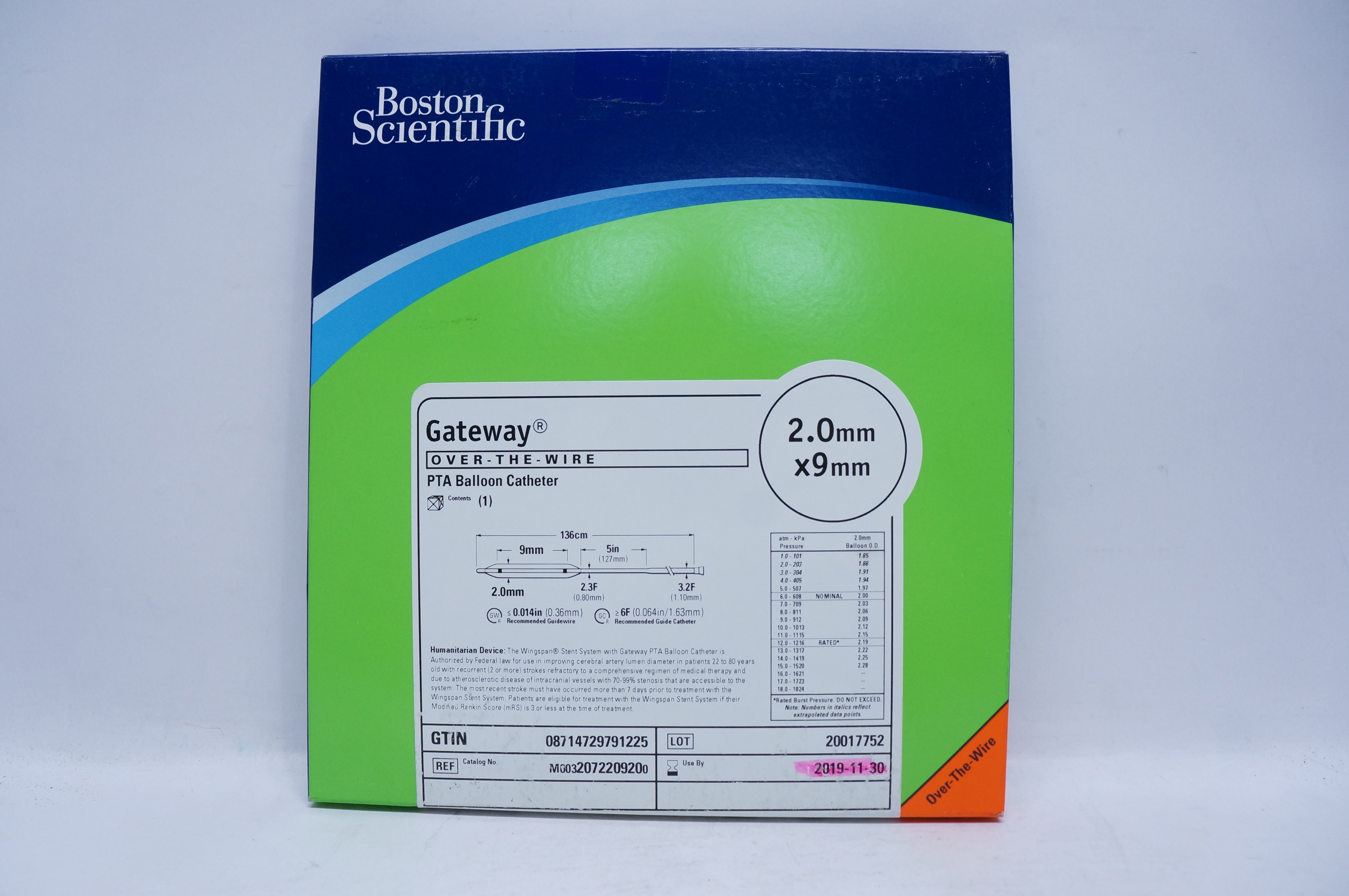 Boston Scientific 207220920 Gateway PTA Balloon Cath. 2.0mm x 9mm (x)