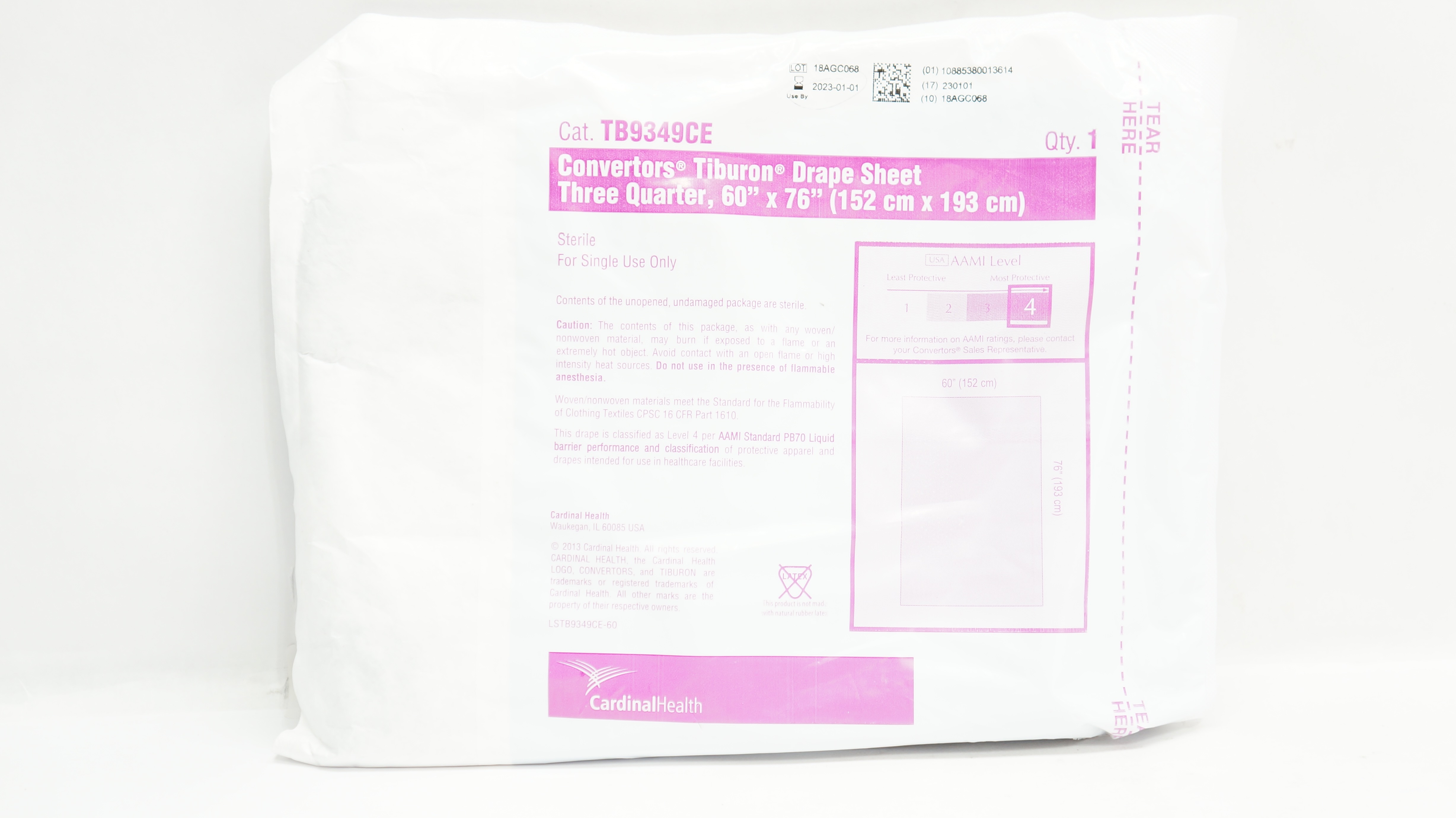 Cardinal Health TB9349CE Convertors Three-Quarter Drape Sheet  60 x 76inch (x)