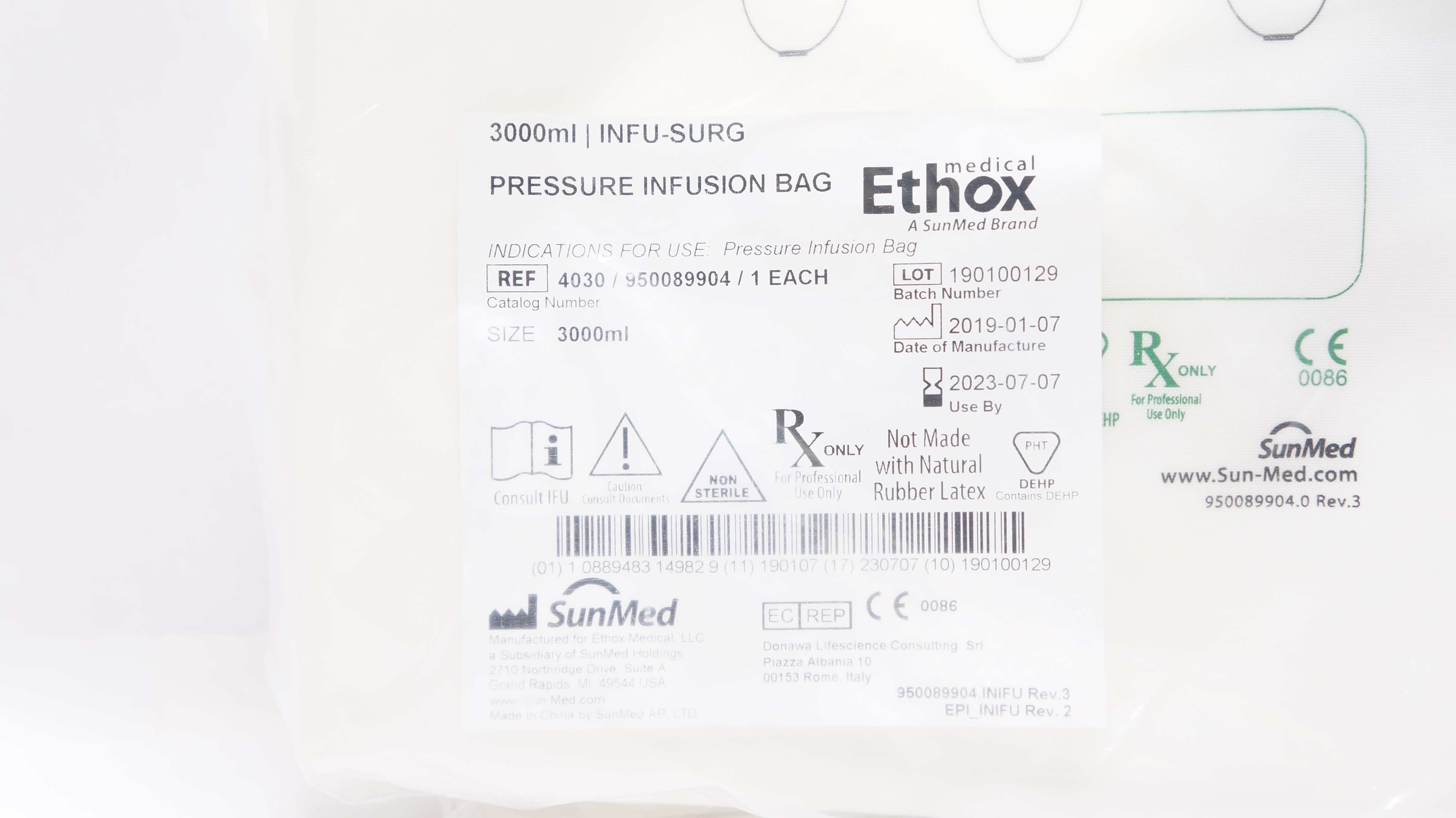 SunMed 4030/950089904 Ethox Infu-Surg Pressure Infusion Bag 3000mL (x)
