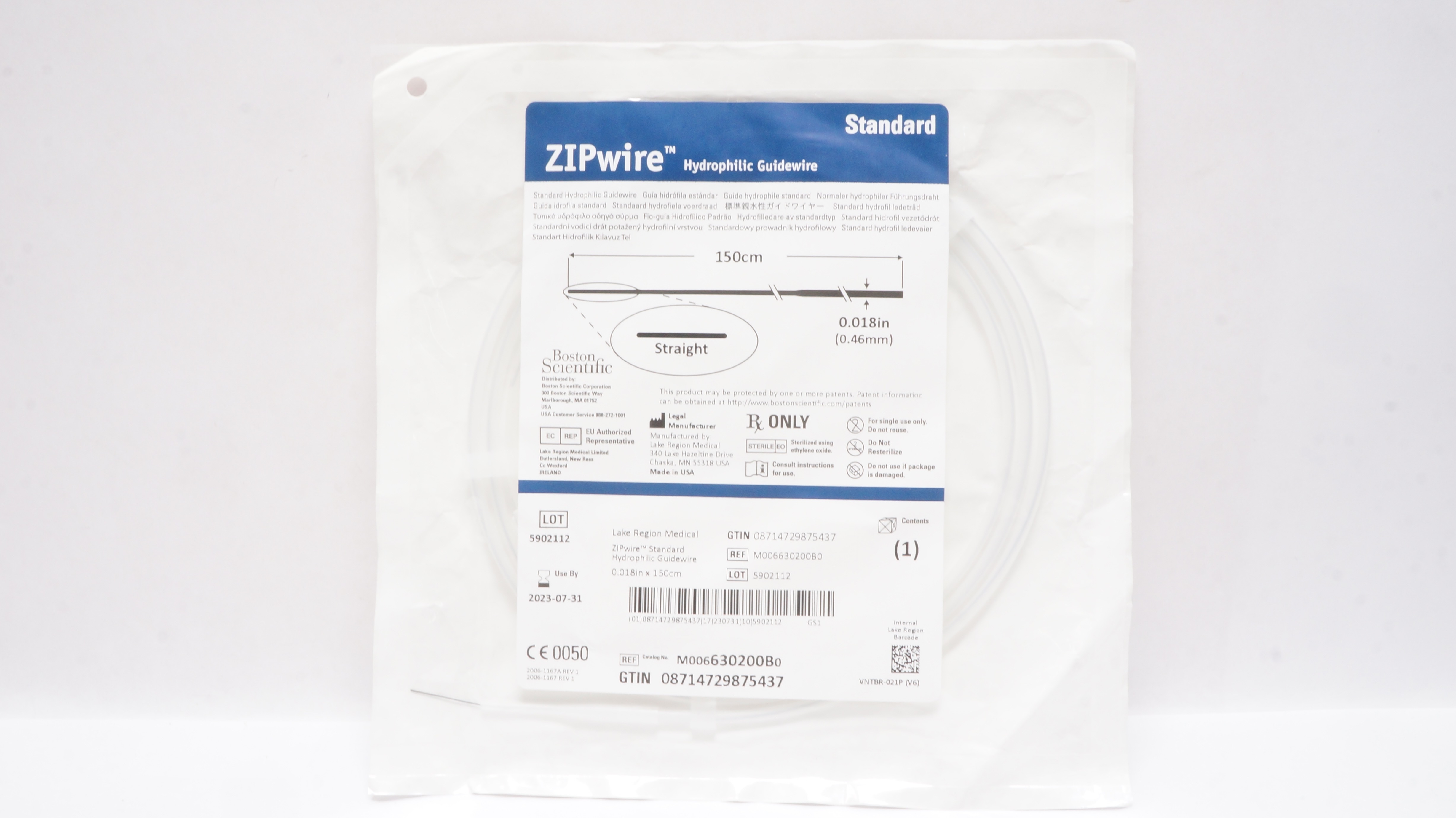 Boston Scientific 630200B Zipwire Hydrophilic Guidwire 150cm