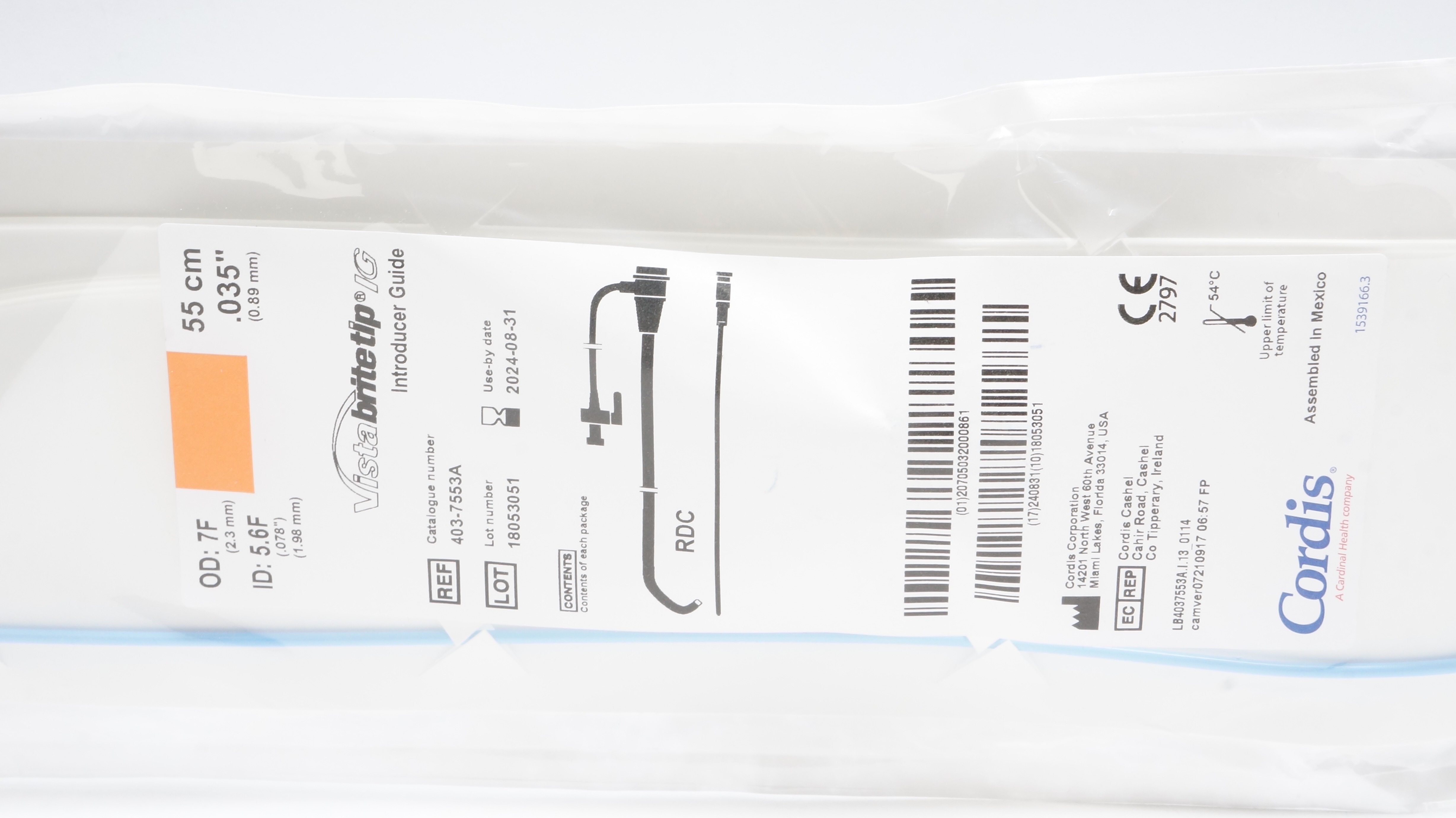 Cordis 403-7553A VistaBritetip IG Introducer Guide 7F x 5.6F x 55cm x 035inch(x)