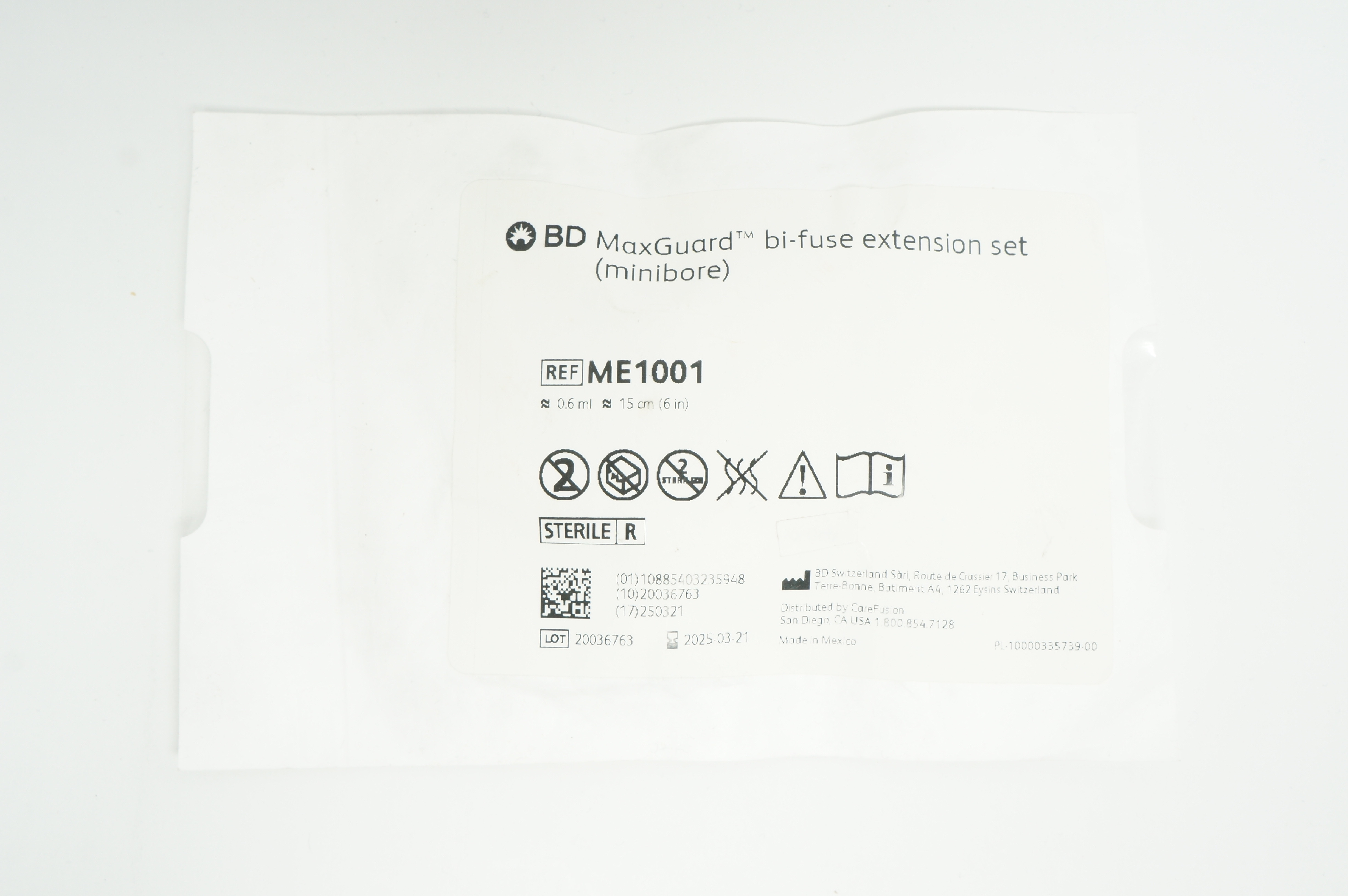 BD ME1001 MaxGuard Bi-Fuse Extension Set 0.6ml