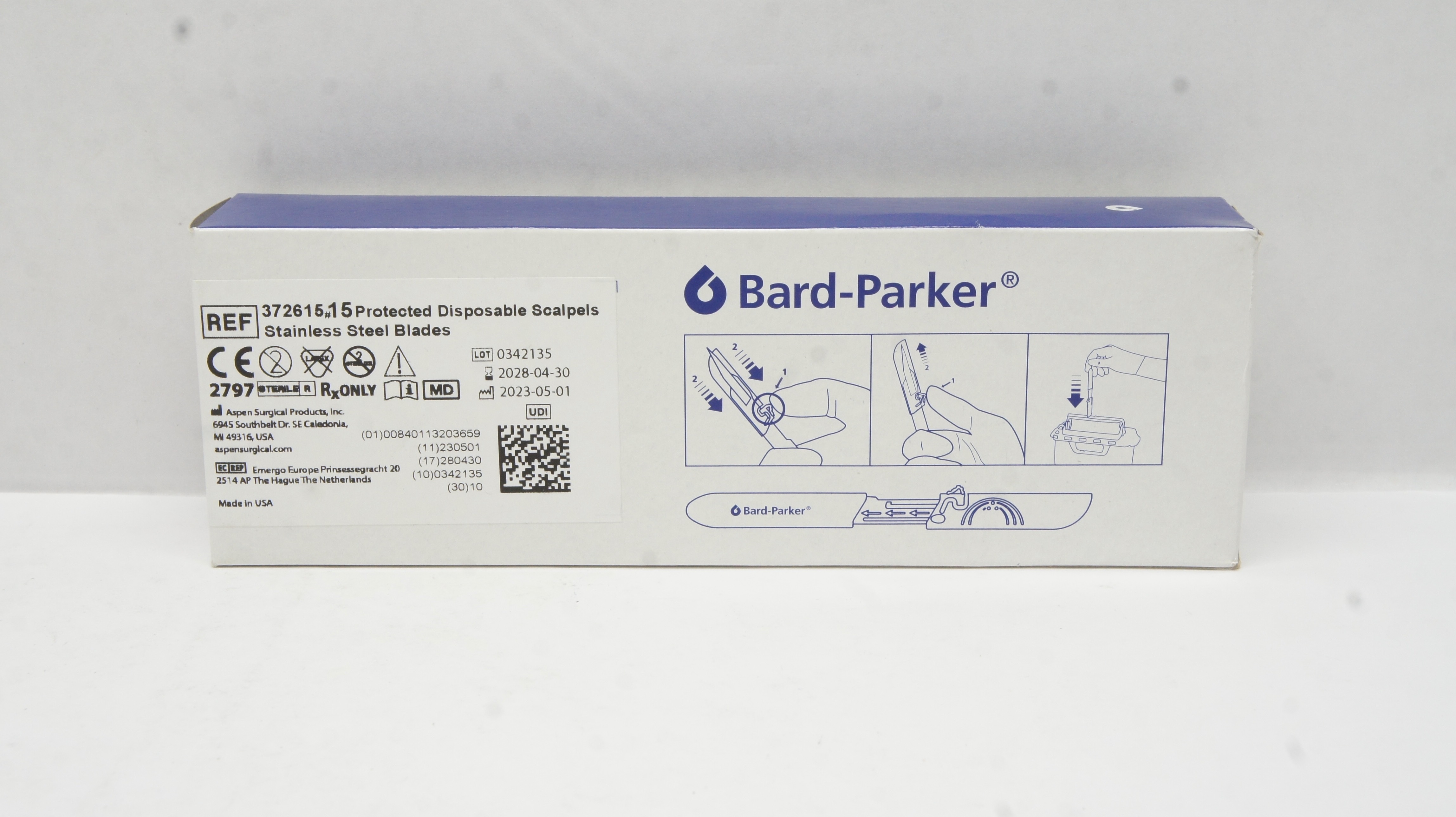 Aspen 372615 Bard-Parker Protected Scalpel Stainless Steel Blade #15-Box of 10