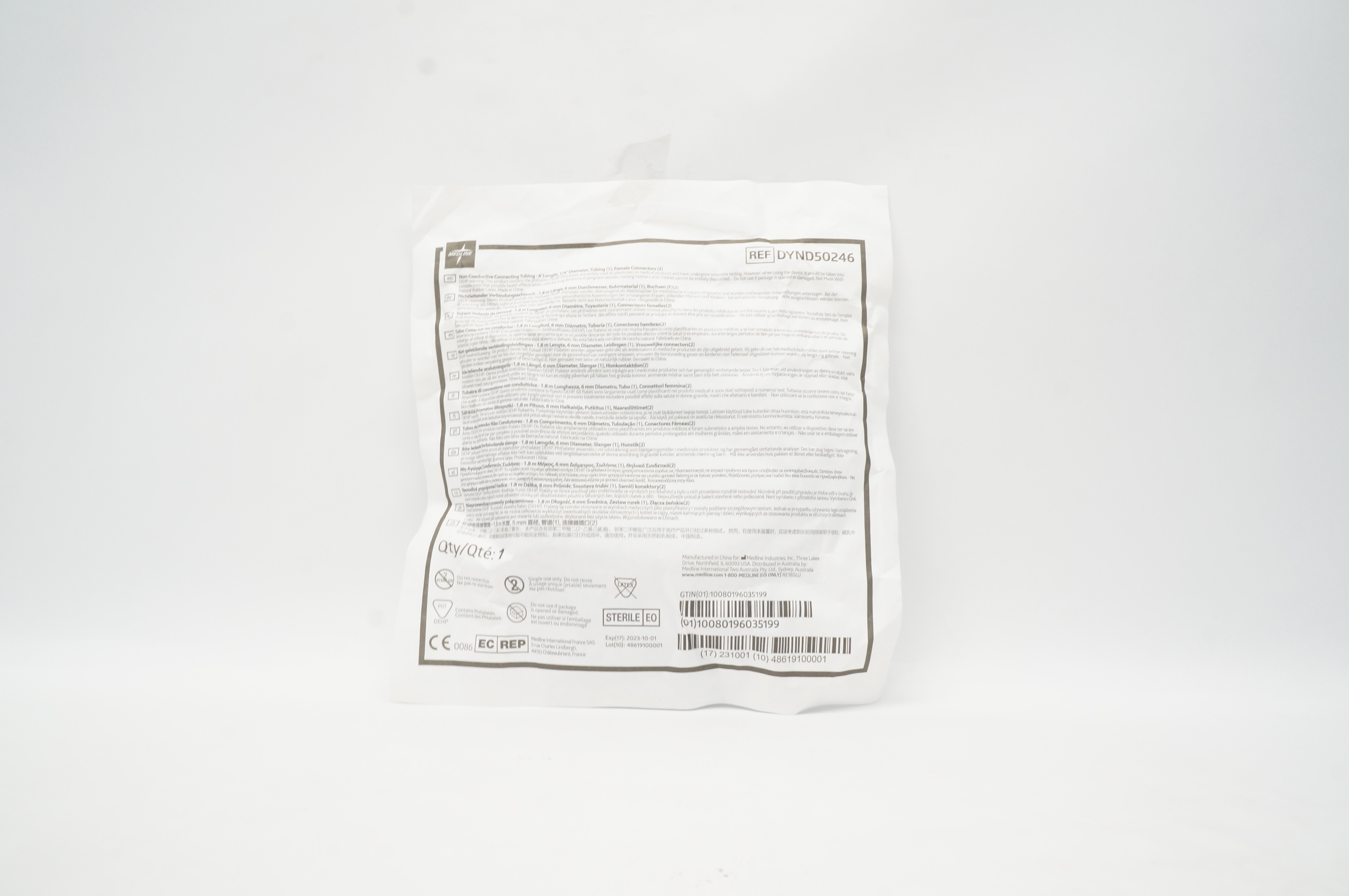 Medline DYND50246 Non-Conductive Connecting Tubing 6 Ft. x 1/4inch