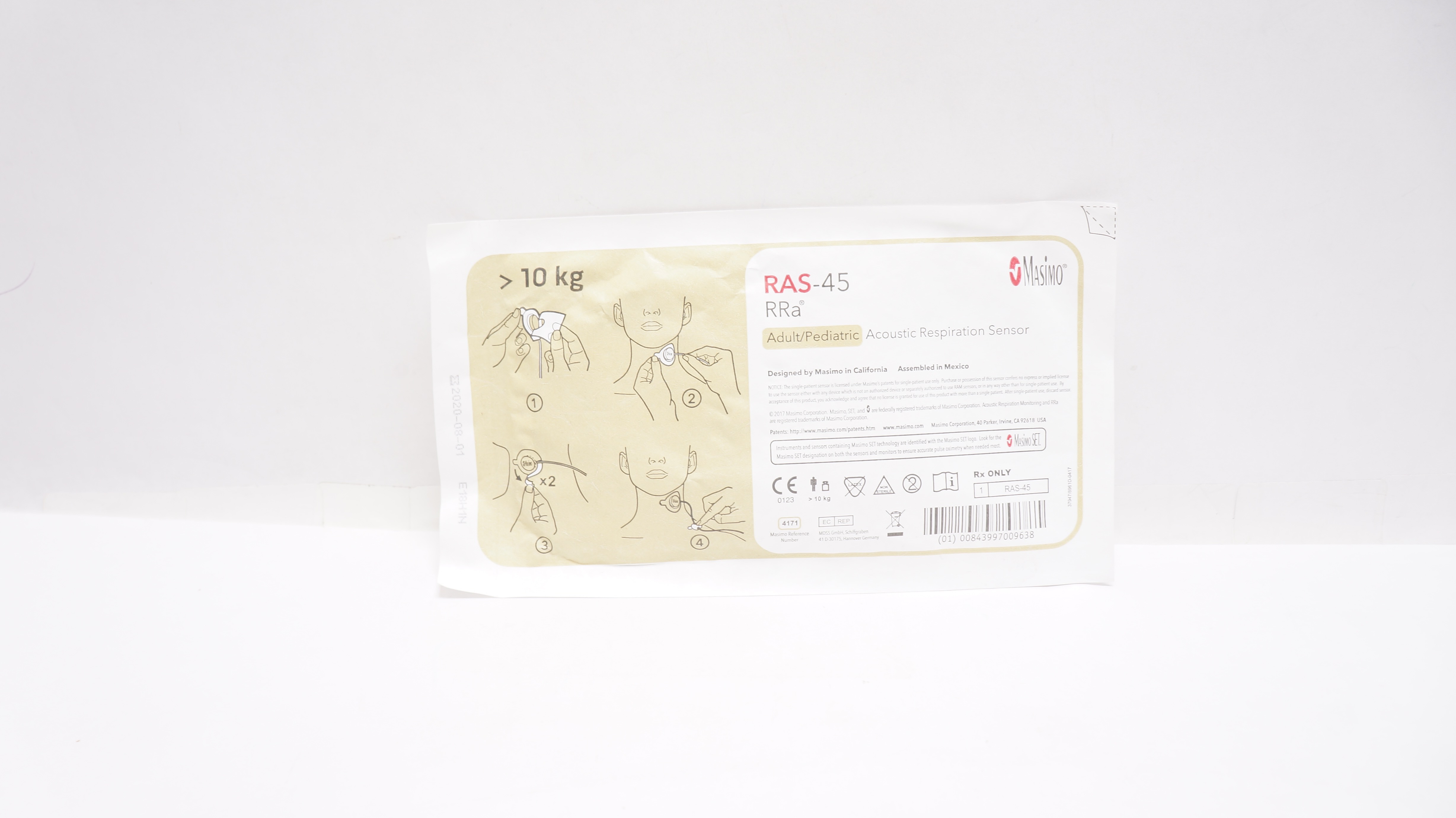 Masimo 4171 RAS-45 RRa Adult/Pediatric Acoustic Respiration Sensor  >10kg (x)