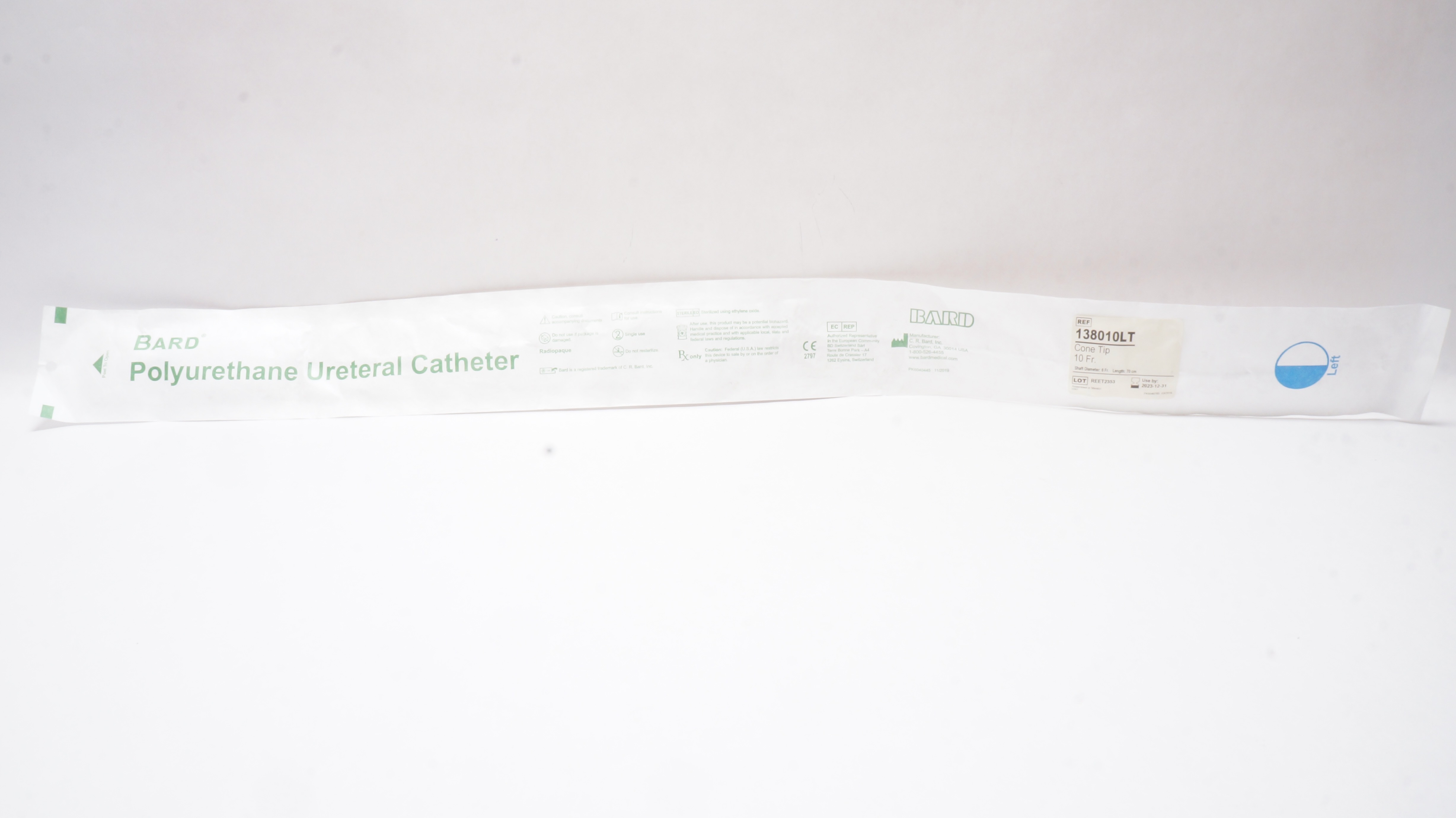 Bard 138010LT Polyurethane Ureteral Catheter Cone Tip Left 10 Fr.