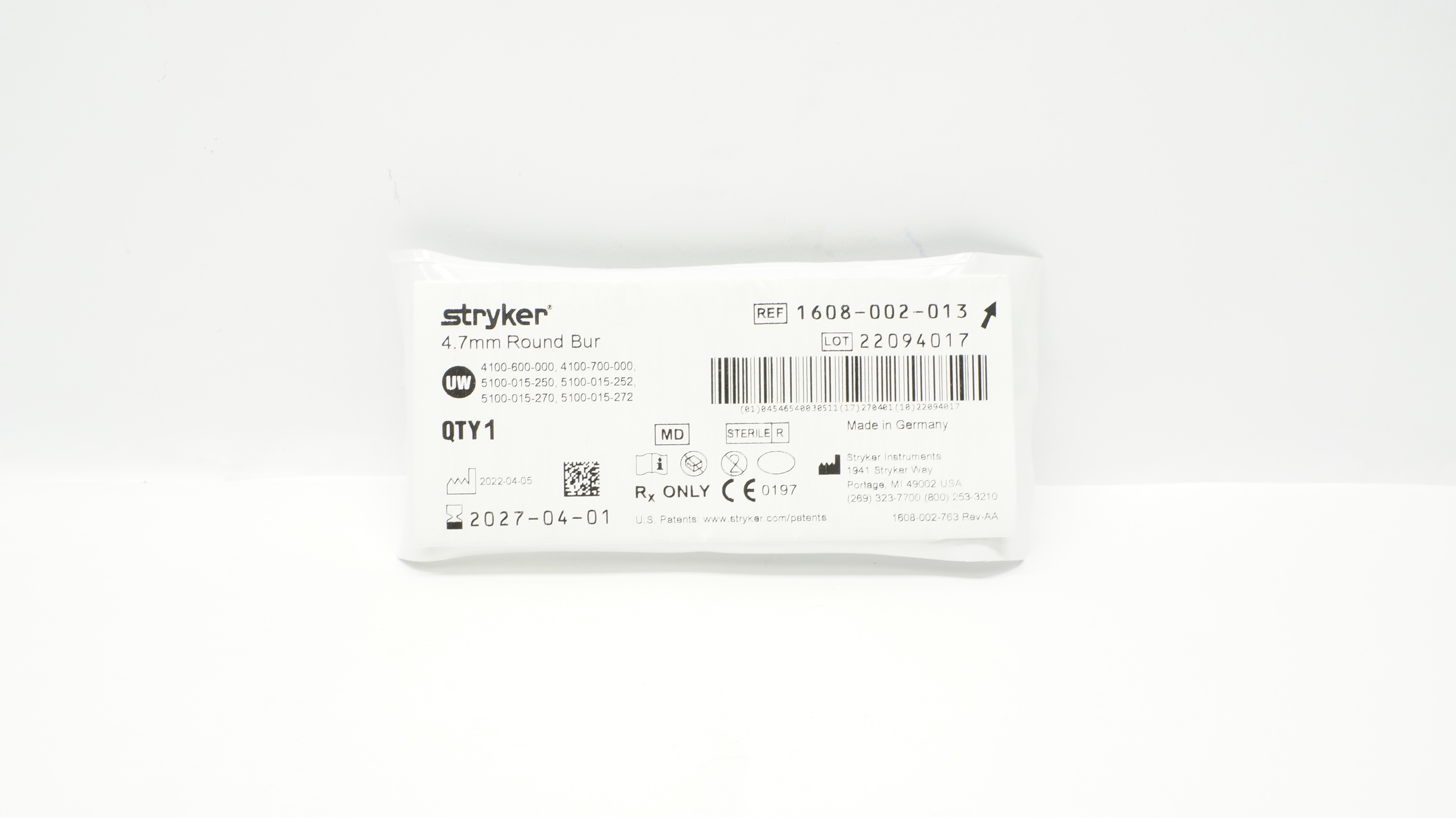 Stryker 1608-002-013 Round Bur 4.7mm