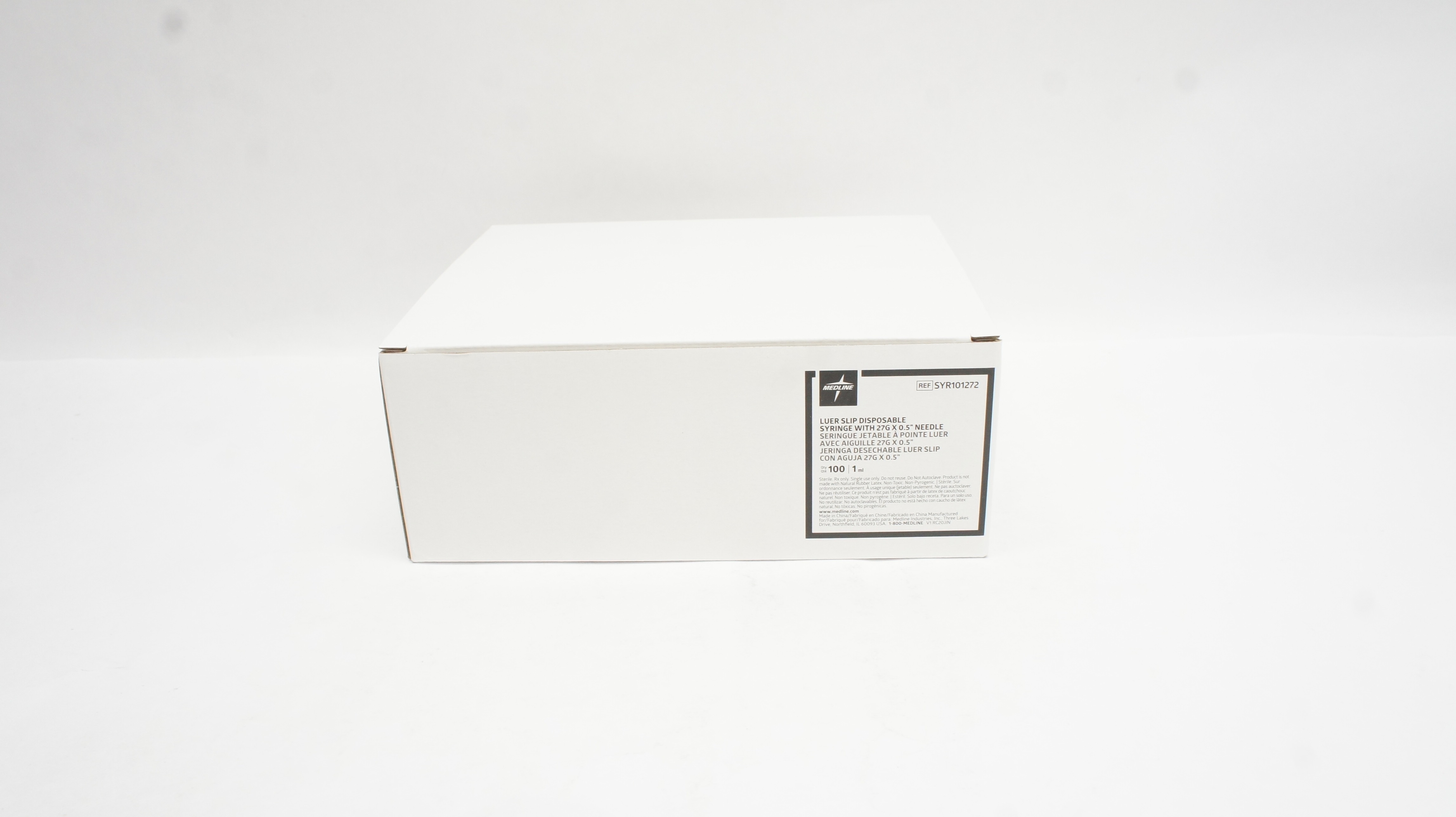 Medline SYR101272 Luer Slip Disposable Syrige W/ Ndle 27G x 0.5inch - Box of 100