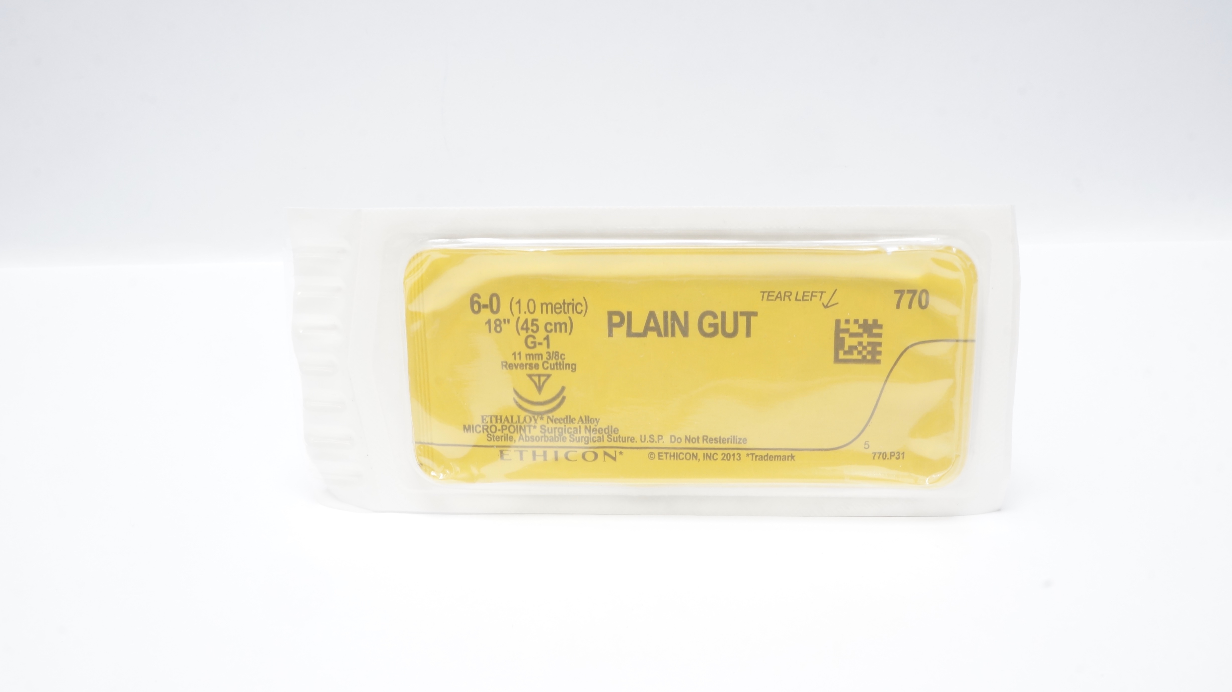 Ethicon 770 6-0 Plain Gut Surgical Stre G-1 11mm 3/8c Reverse Cutting, 18inch