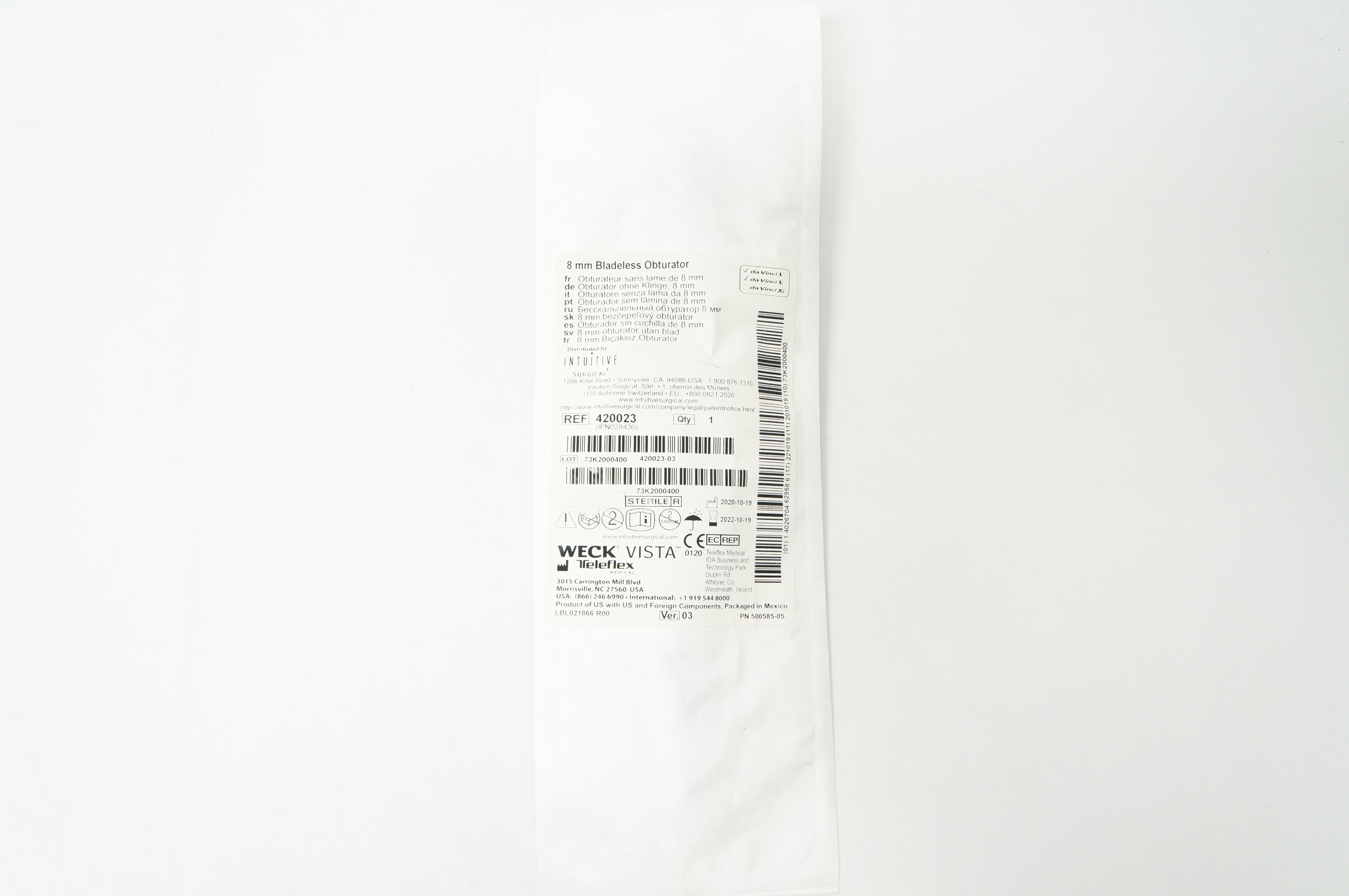 Teleflex 420023 Intuitive da Vinci S/Si Weck Vista Bladeless Obturator 8mm