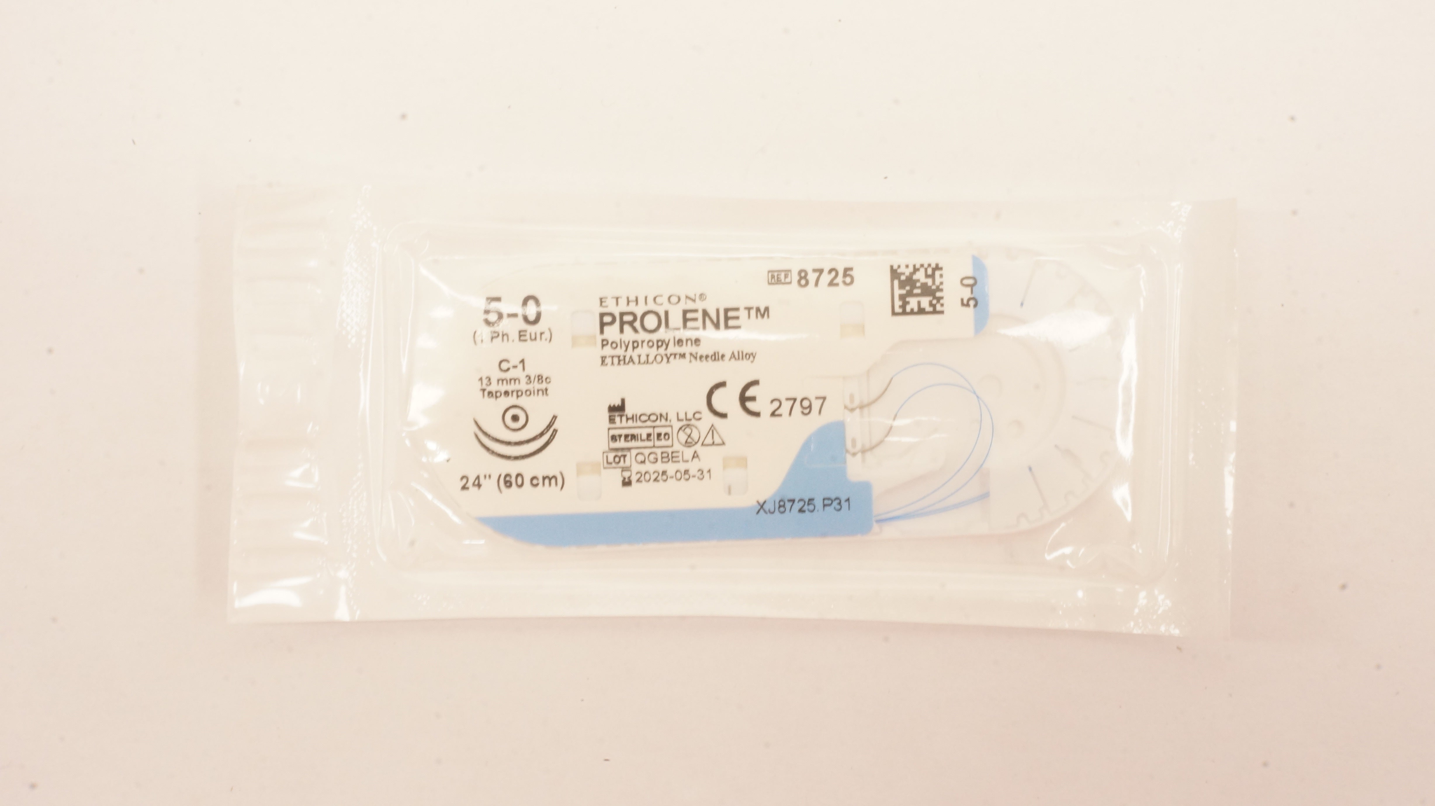 Ethicon 8725 5-0 PROLENE, Polypropylene Stre C-1, 13mm 3/8c Taperpoint, 24inch