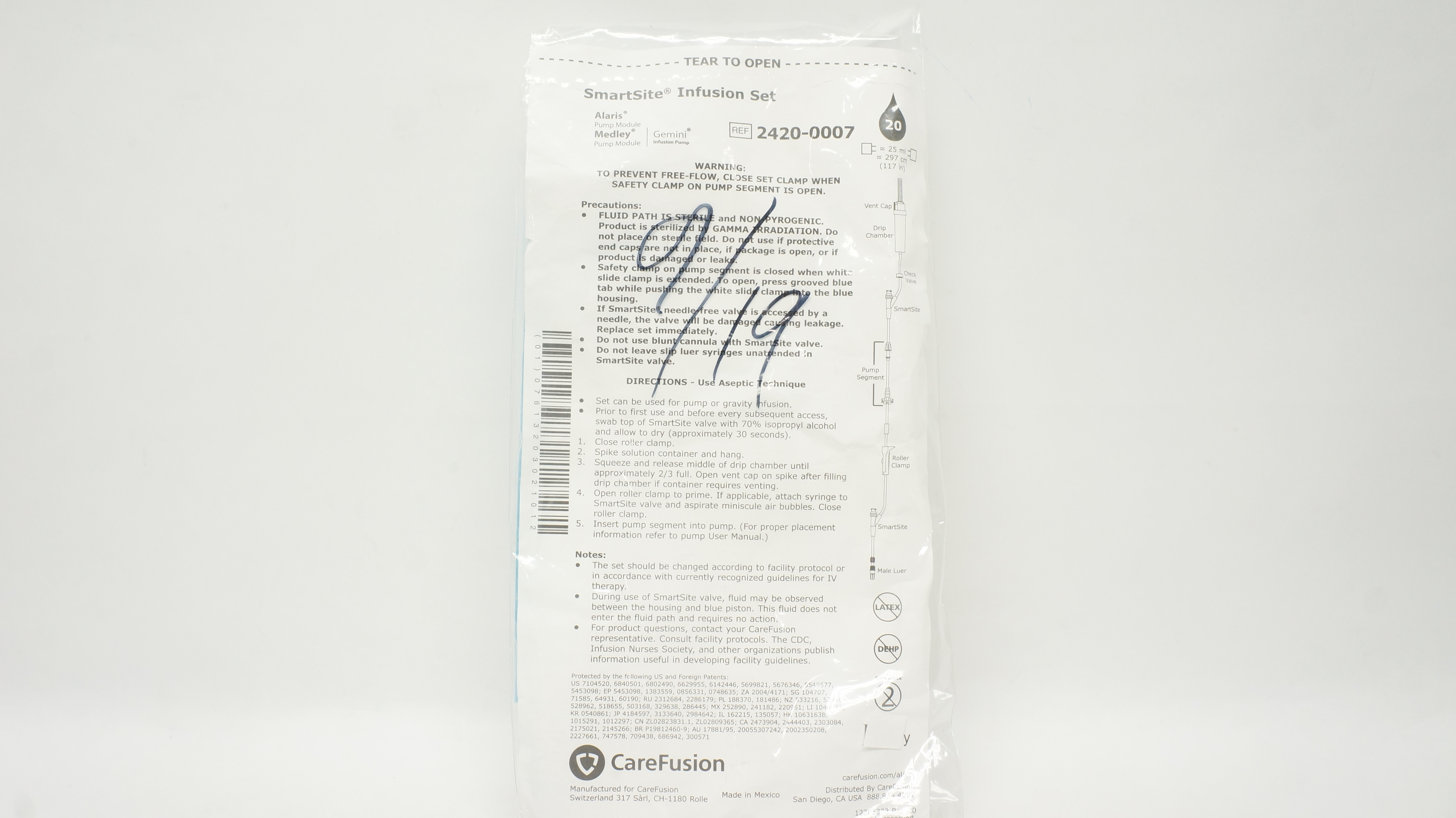 CareFusion 2420-0007 SmartSite Infusion Set 20 Drops, 25ml x 117inch (x)