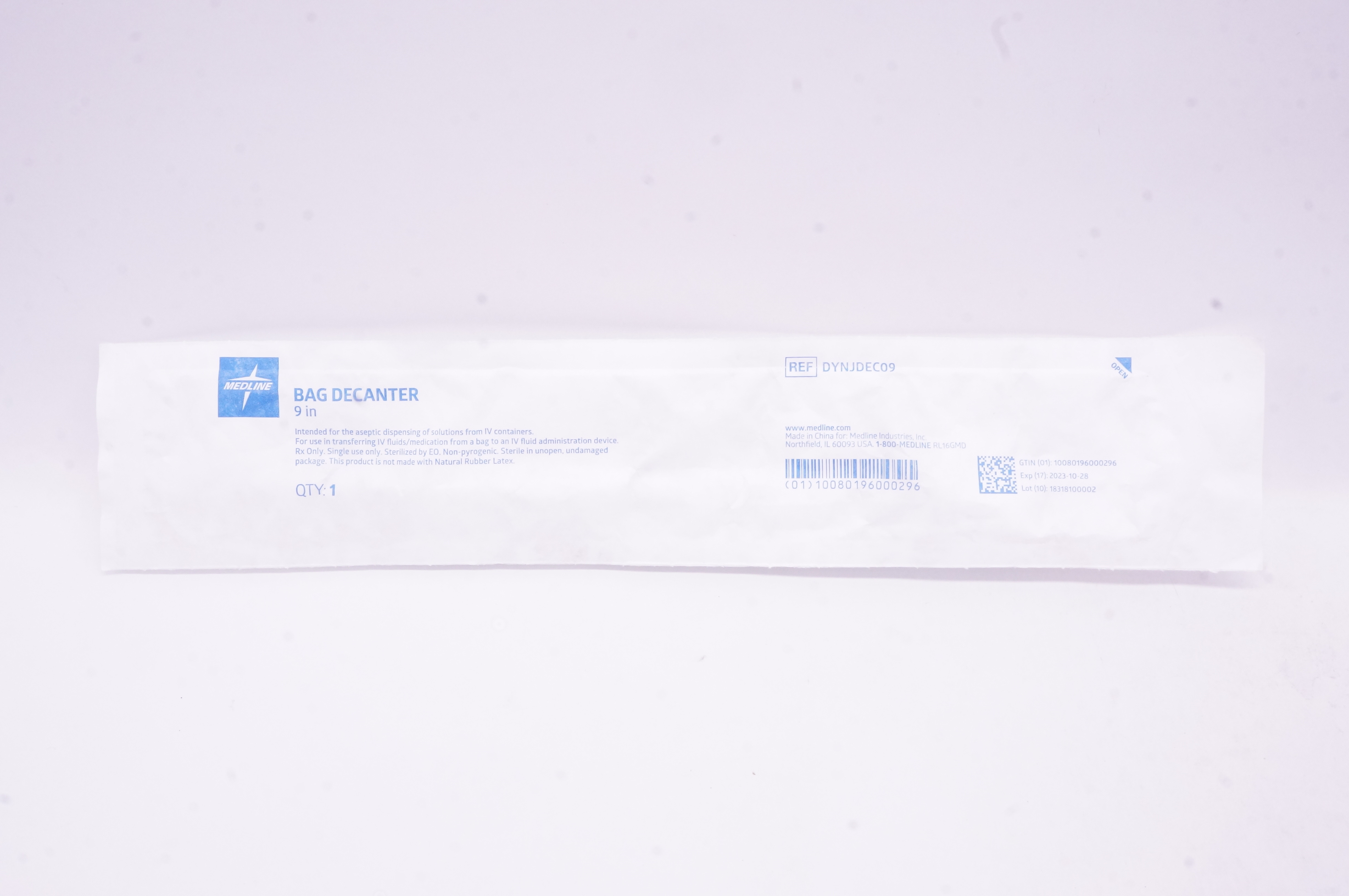 Medline DYNJDEC09 Bag Decanter 9 inch