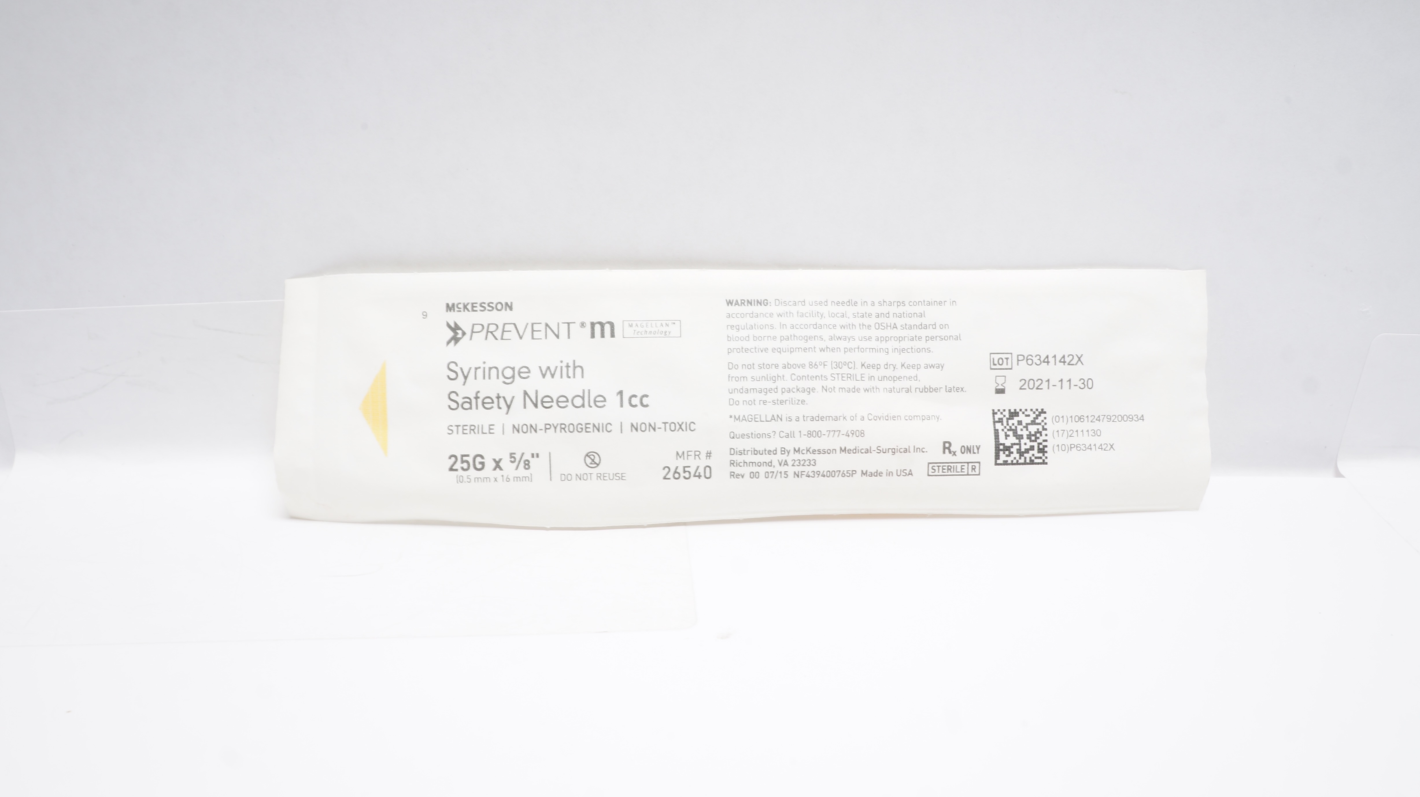 McKesson 26540 Prevent M Syringe W/ Safety Ndle 1cc 25G x 5/8inch (x)