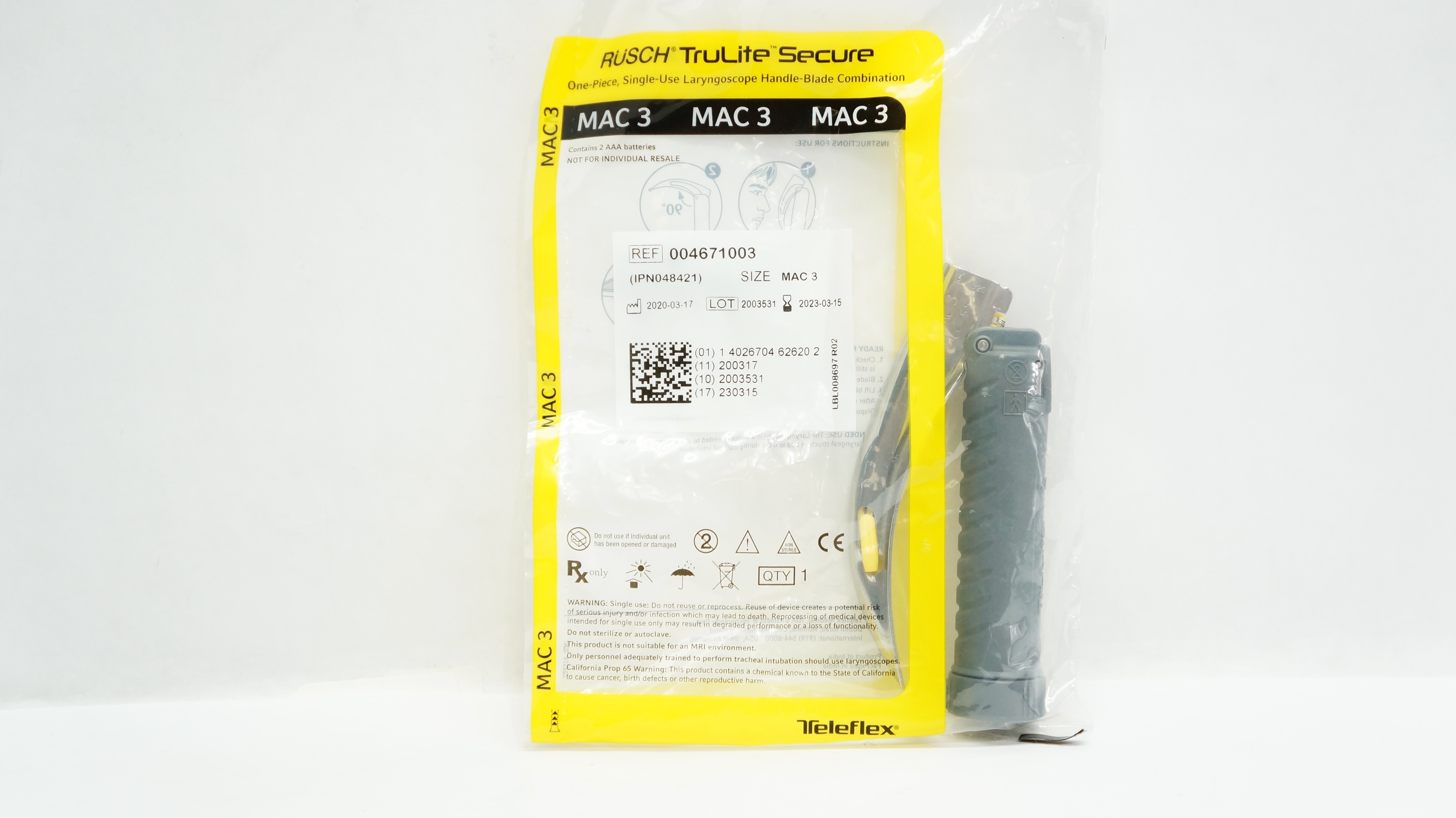Teleflex 004671003 Rusch TruLite Secure Laryngoscope Handle-Blade Size MAC 3 (x)