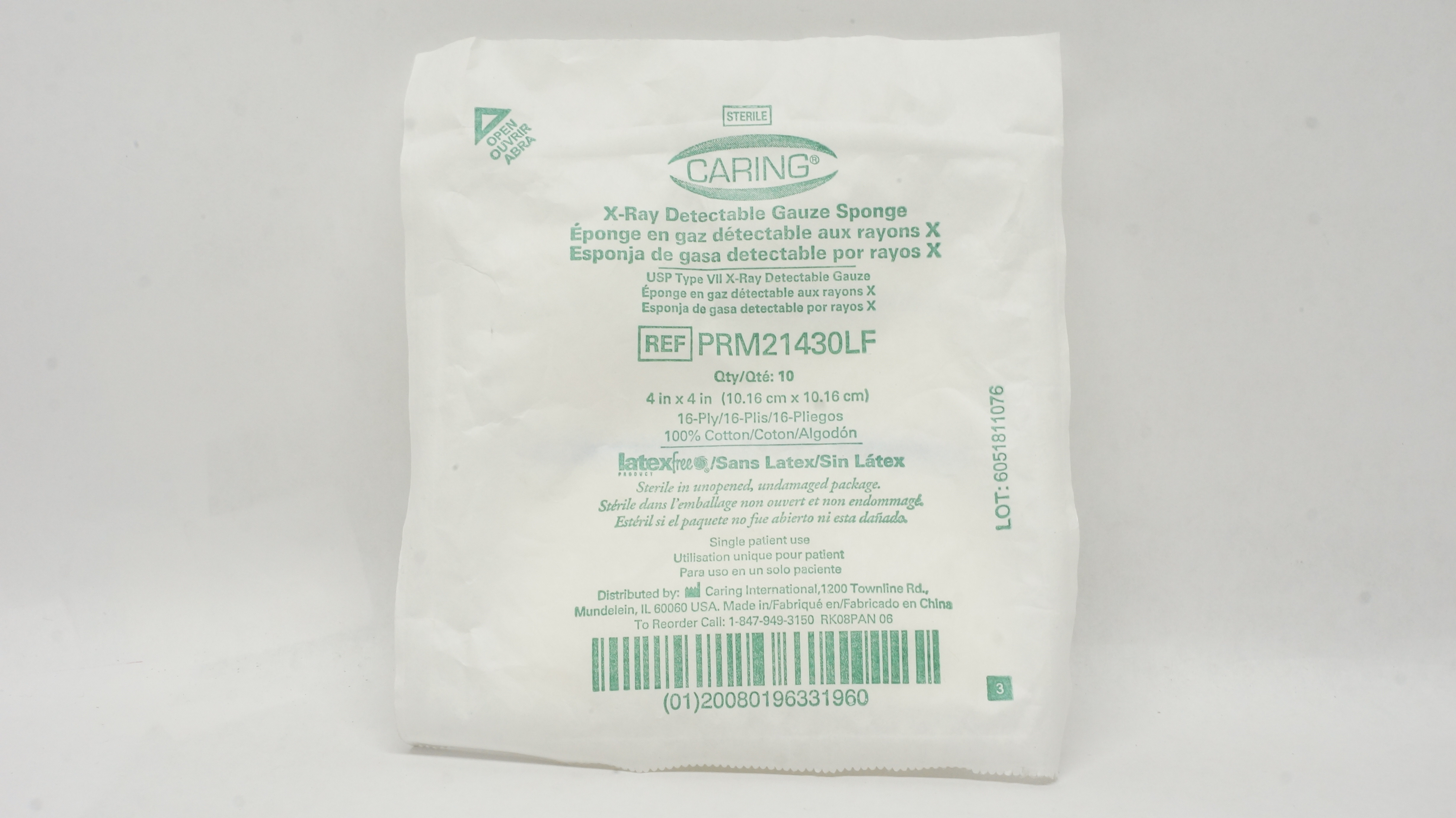 Medline PRM21430LF X-Ray Detectable Gauze Sponge 4 x 4 inch 16-Ply - Pack of 10