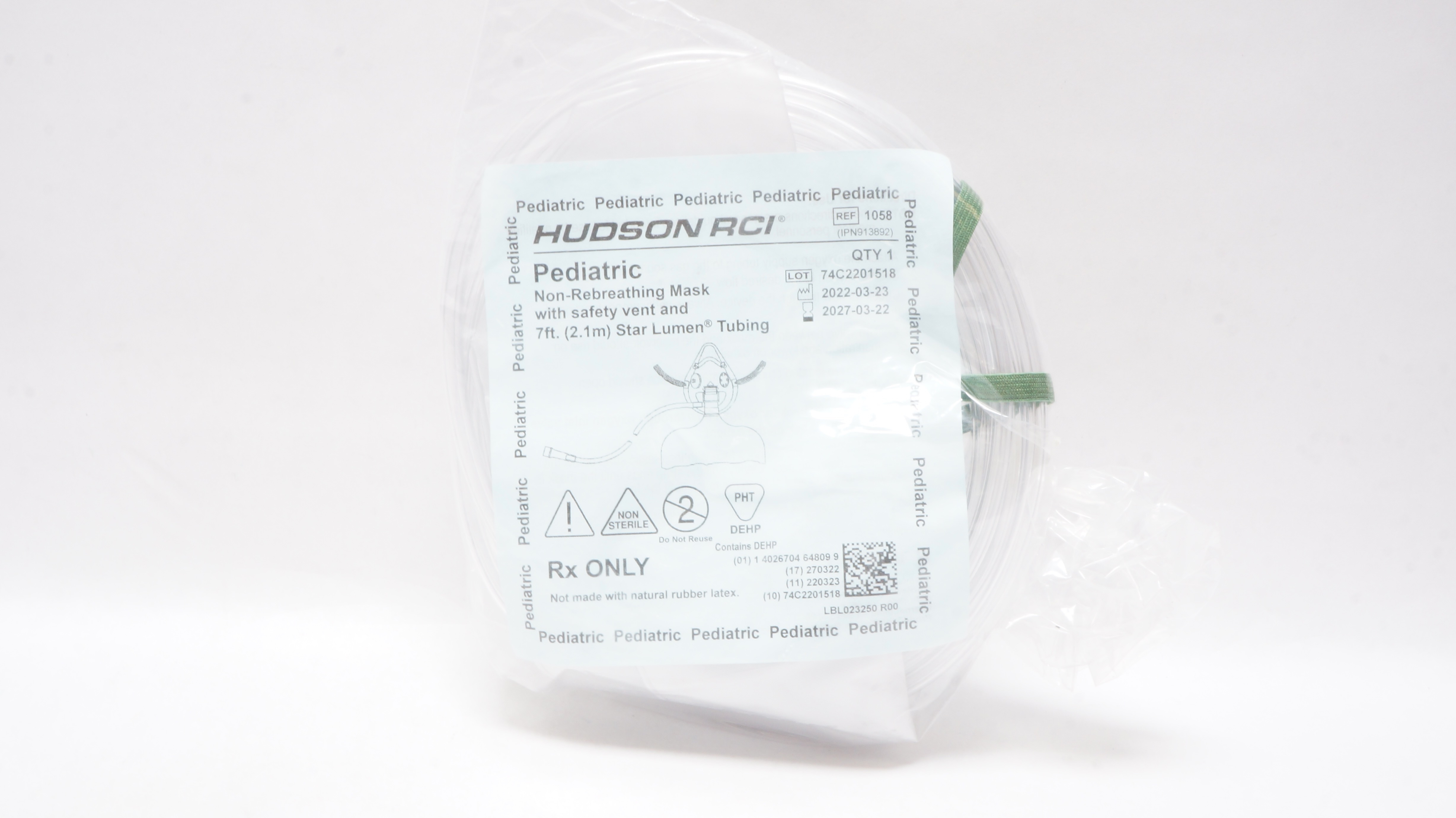 Hudson RCI 1058 Pediatric Non-Rebreathing Mask with Safety Vent 7Ft.