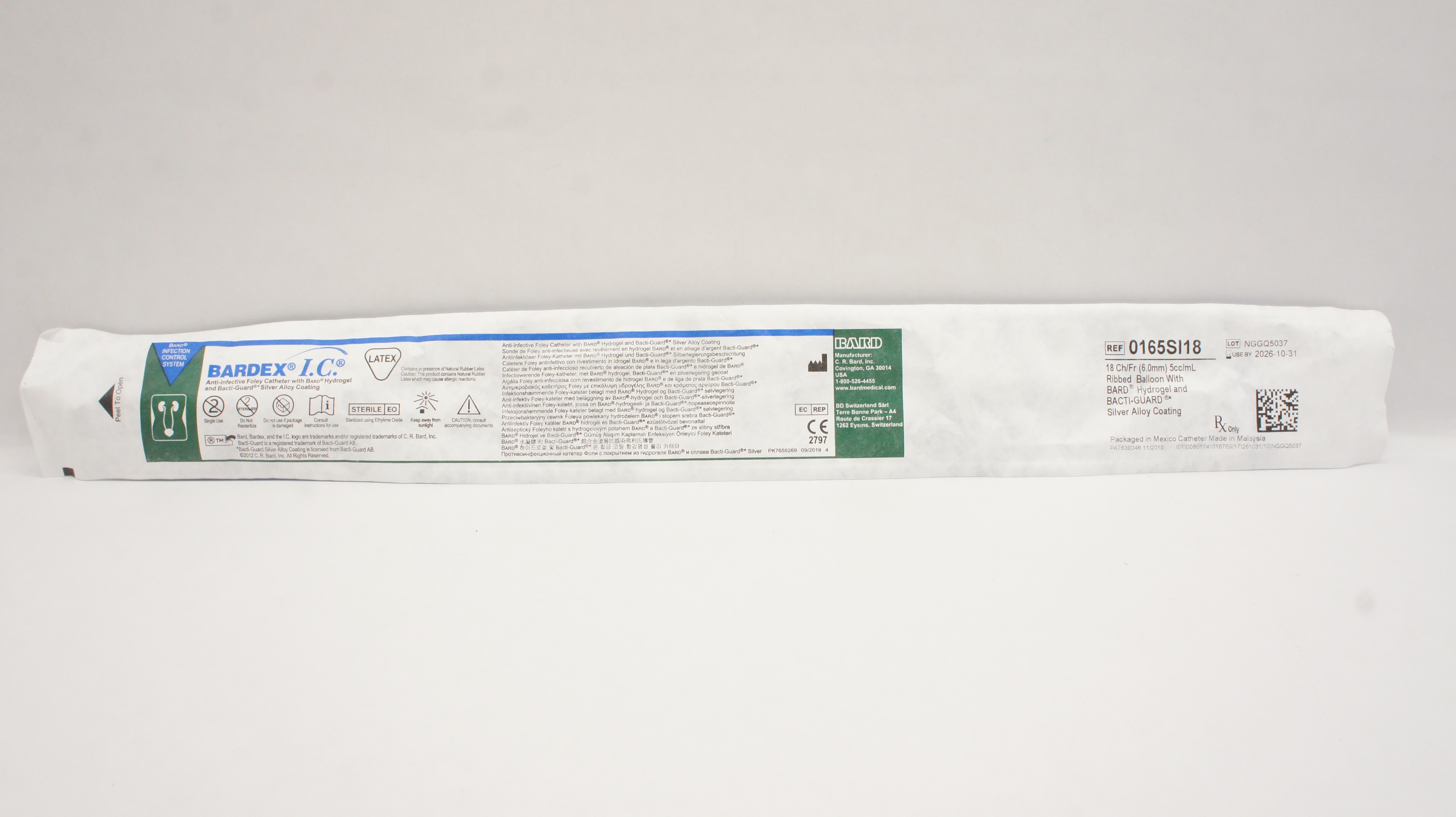 Bard 0165SI18 Bardex I.C. Anti-Infective Foley Cath. 18Ch/Fr x 5cc/mL