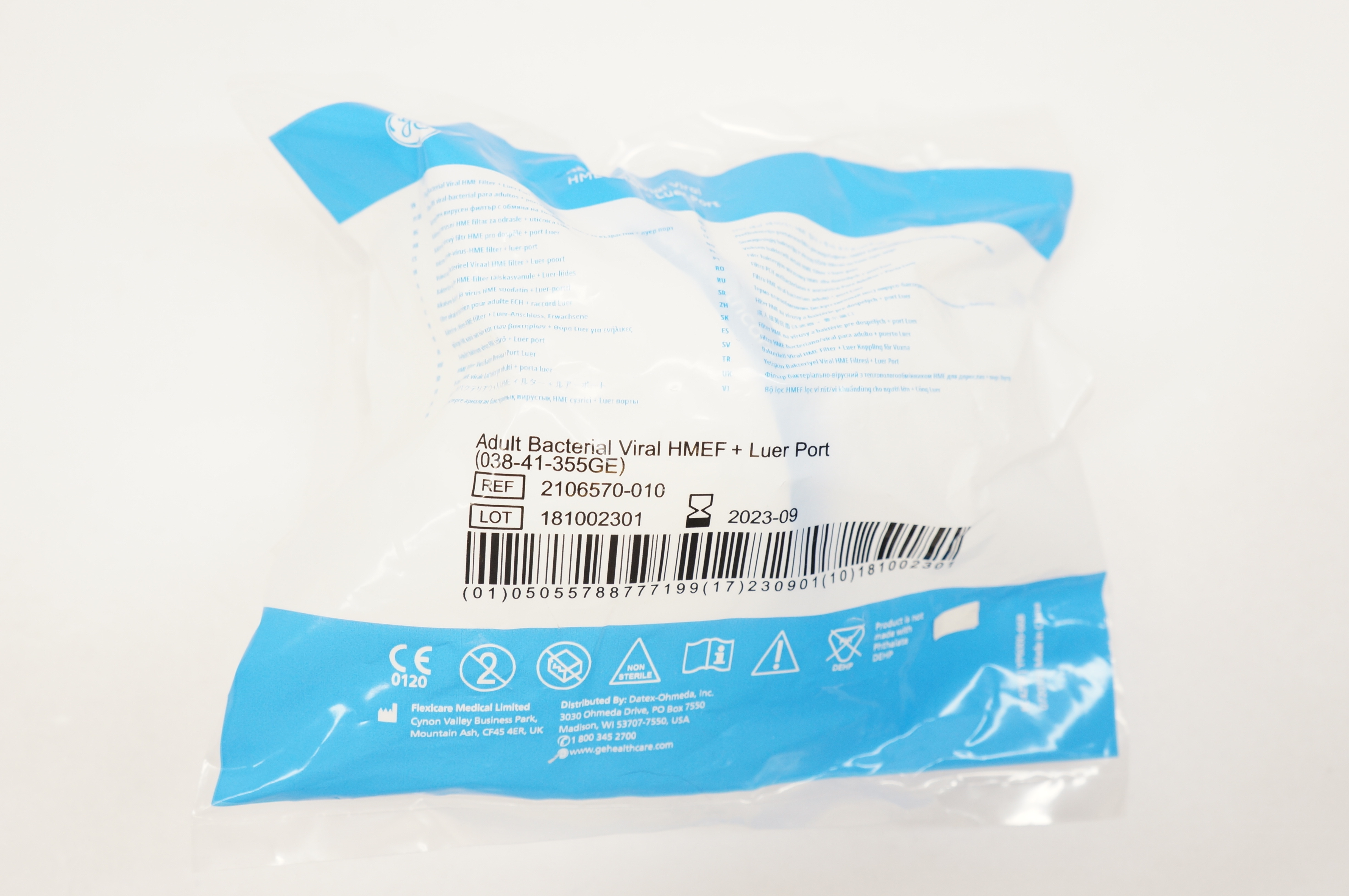 GE 2106570-010 Adult Bacterial Viral HMEF + Luer Port