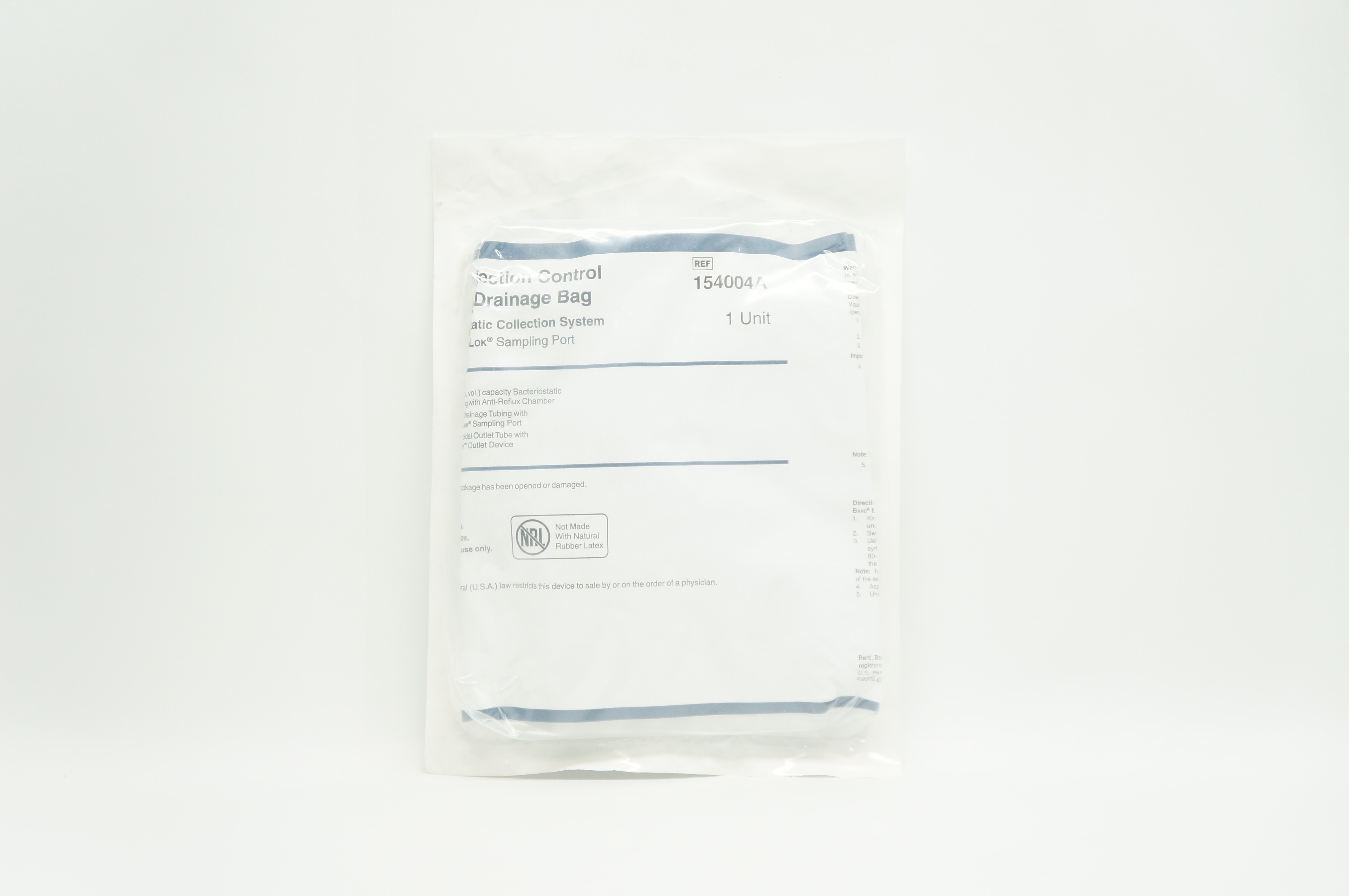 Bard 154004A Infection Control Drainage Bag Bacteriostatic Collection System