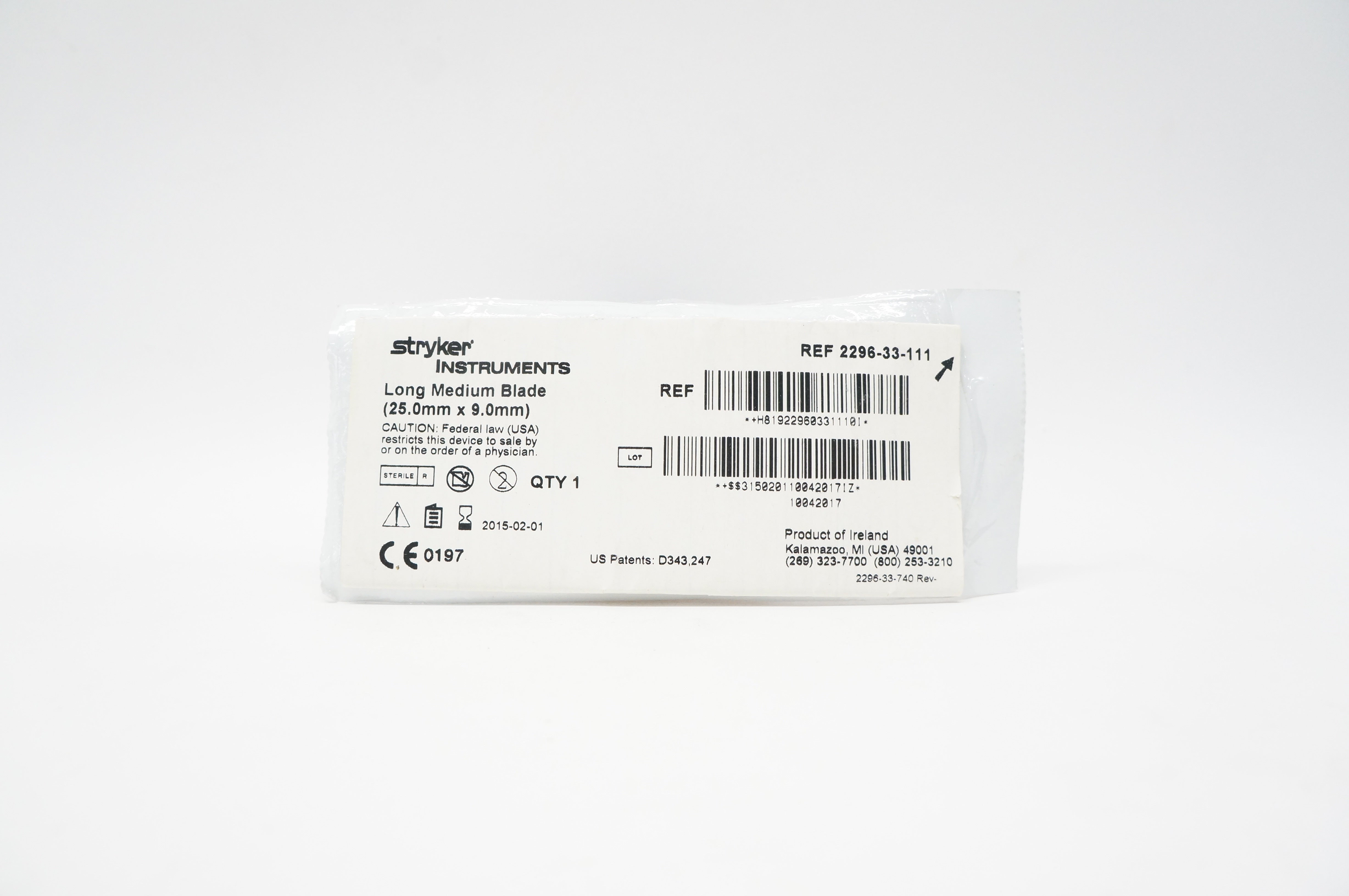 Stryker 2296-33-111 Long Medium Blade 25.0mm x 9.0mm (x)