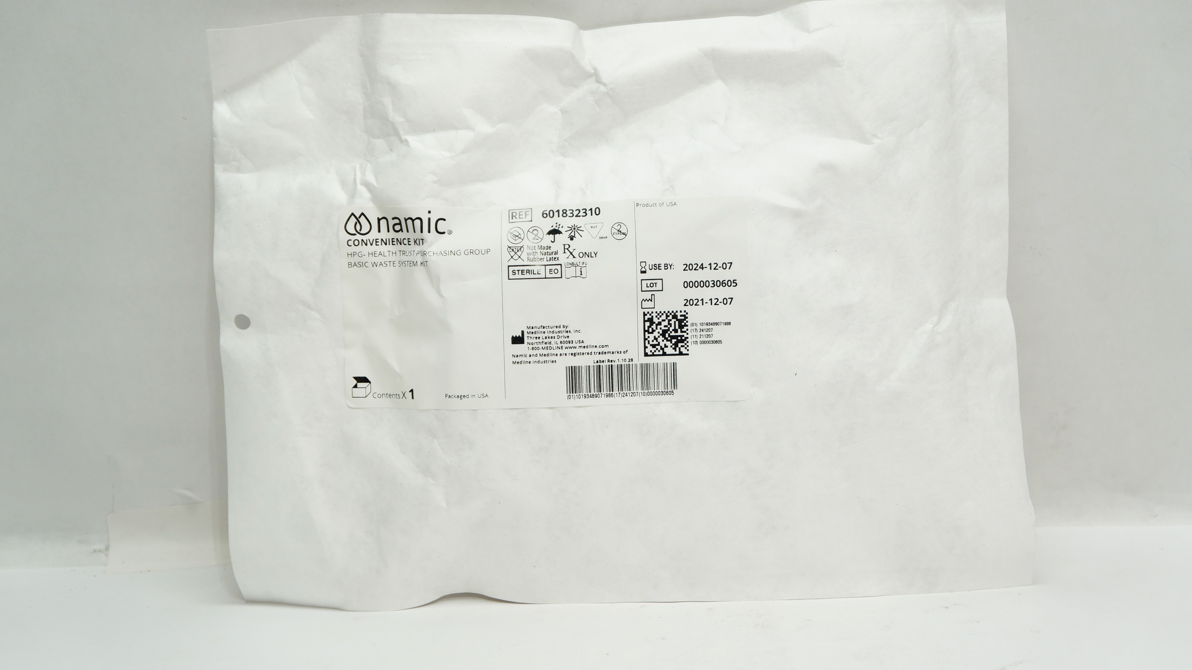 Medline 601832310 Namic Convenience Kit Basic Waste System Kit