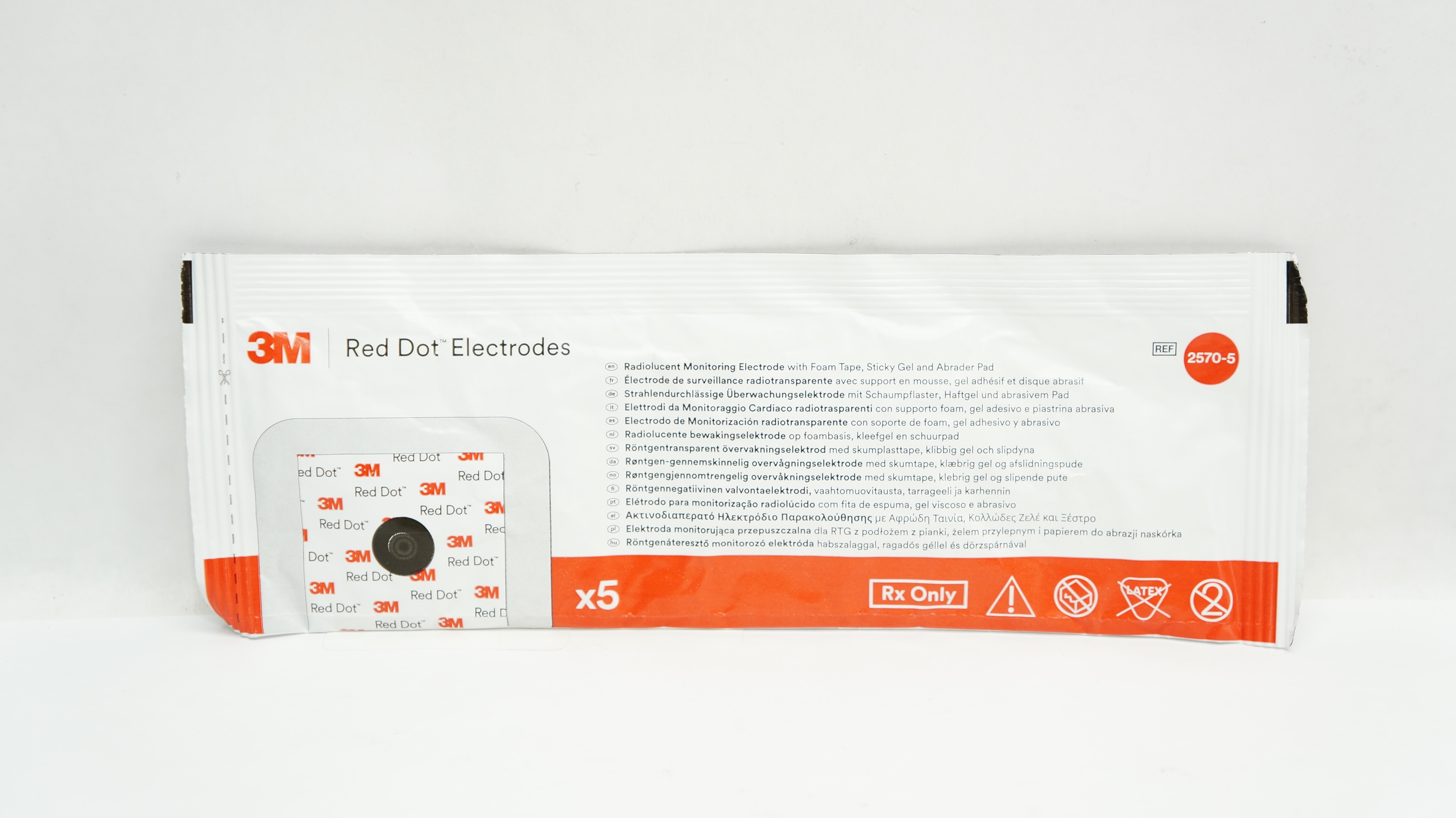 3M 2570-5 Red Dot Radiolucent Monitoring Electrode - Pack of 5 (x)