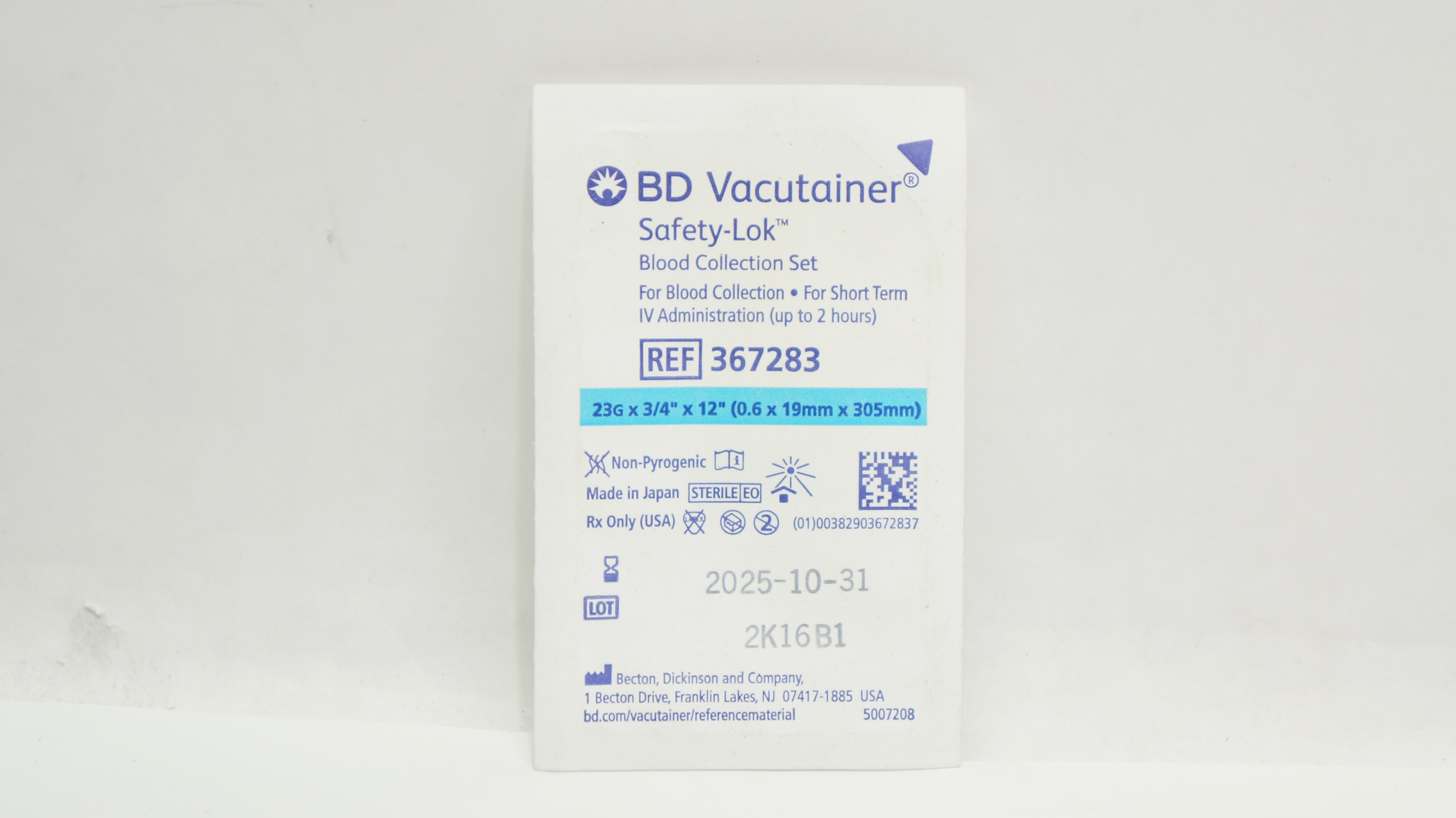 BD 367283 Vacutainer Safety-Lok Blood Collection Set 23G x 3/4inch x 12inch