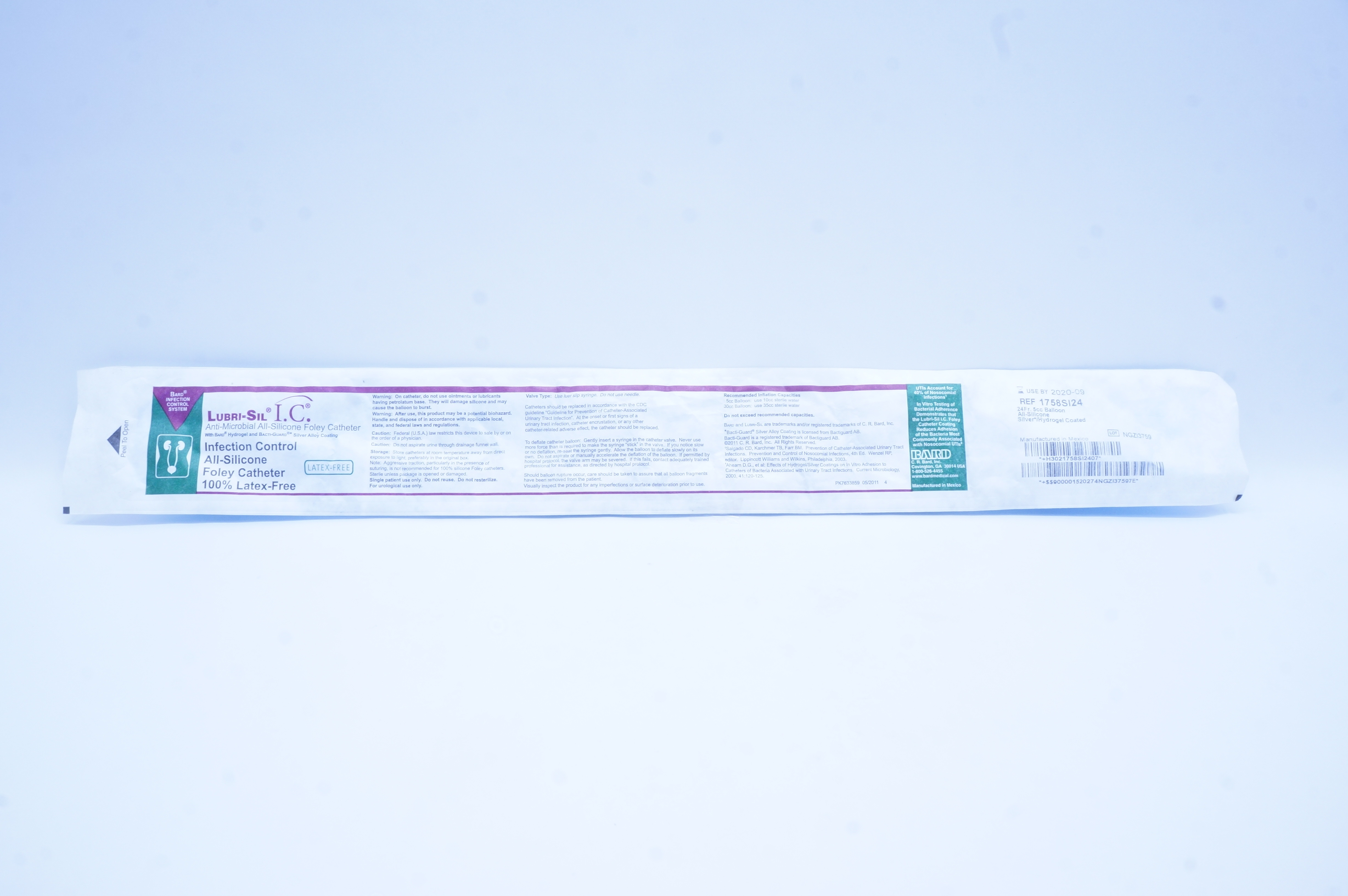 Bard 1758SI24 Lubri-Sil I.C. Anti-Microbial All-Silicone Foley Cath. 24 Fr (x)
