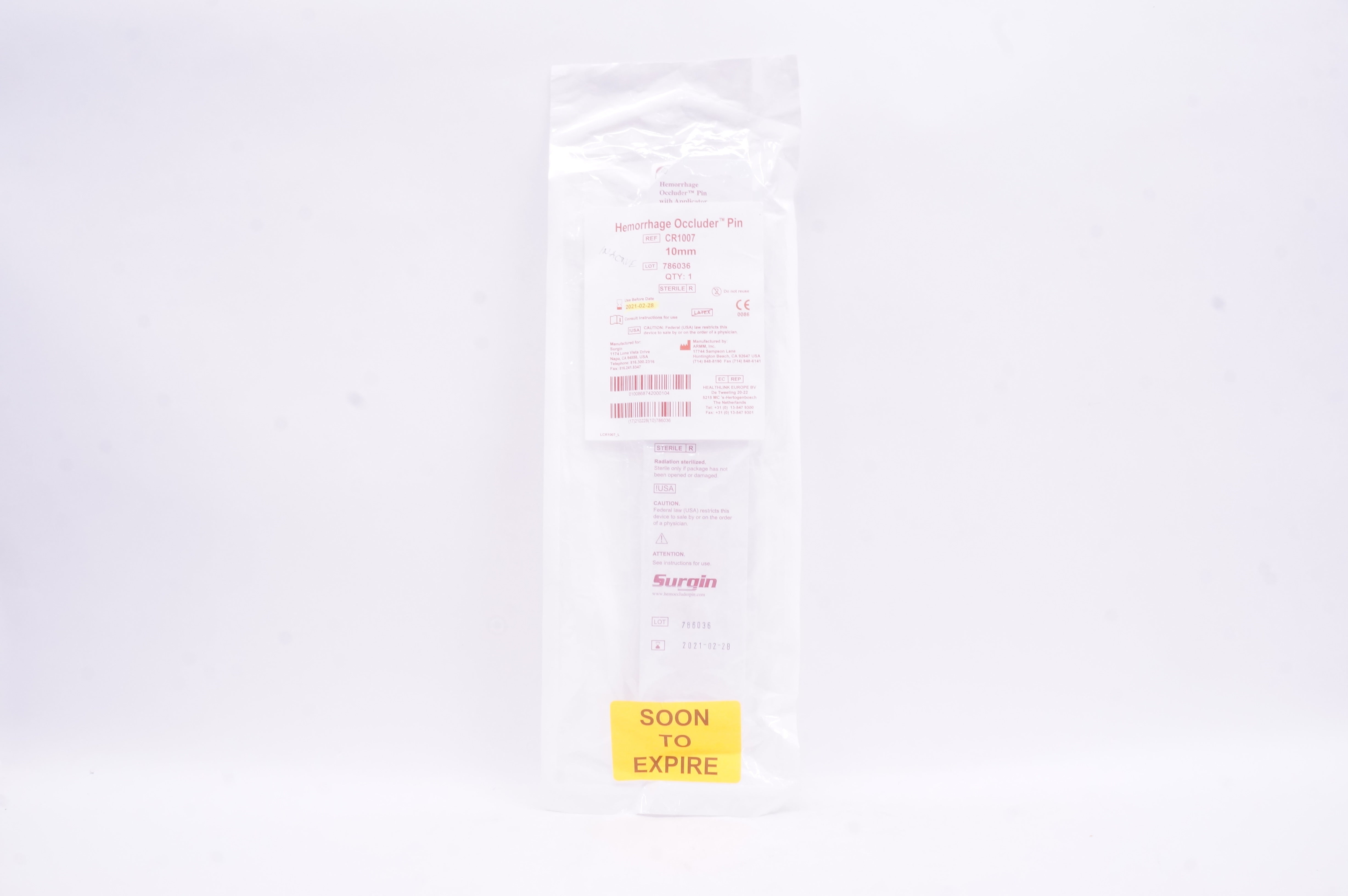 Surgin CR1007 Hemorrhage Occluder Pin 10mm (x)