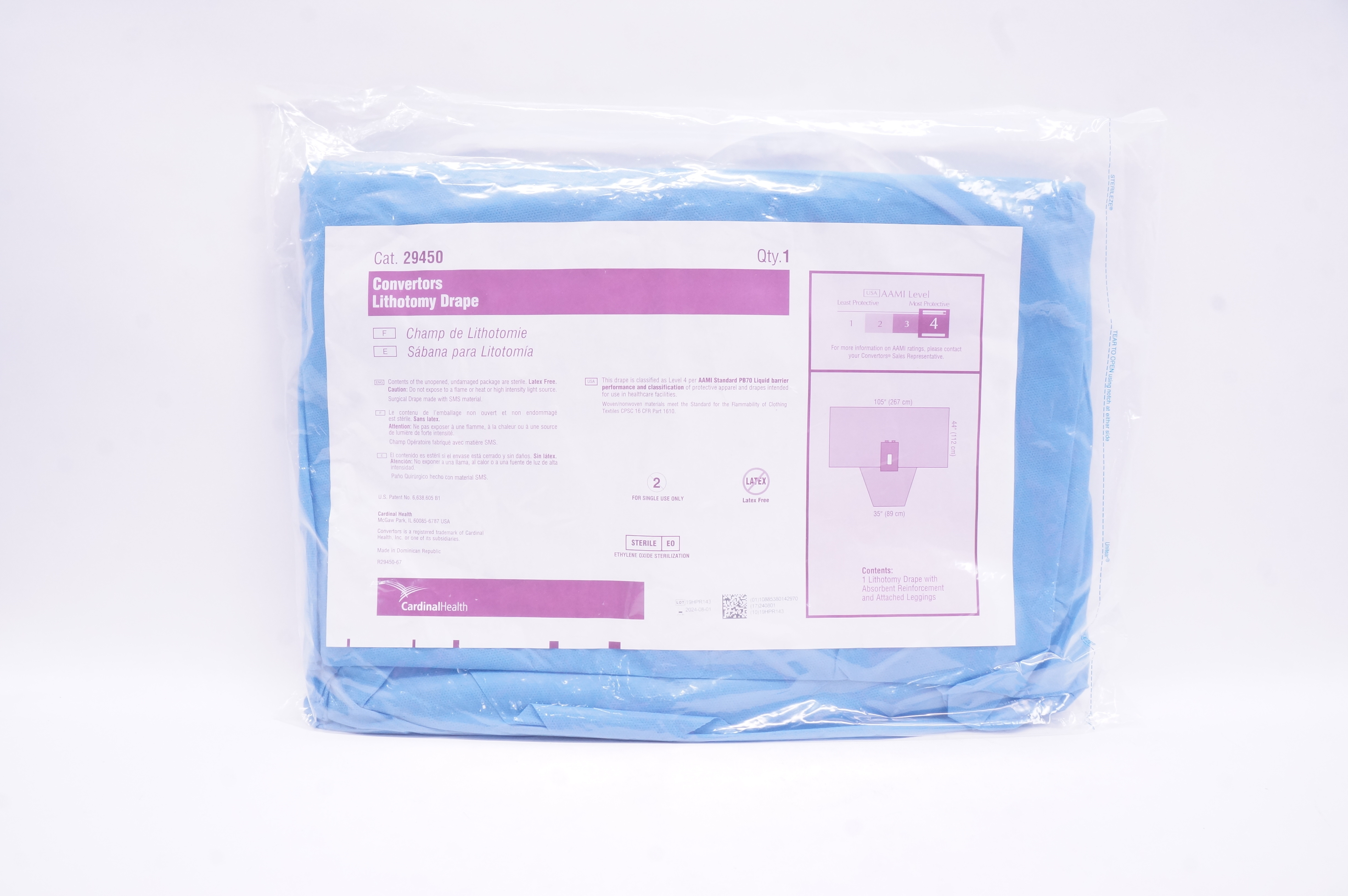 Cardinal Health 29450 Conventors Lithotomy Drape, Level 4, 105 x 44 x 35 inch