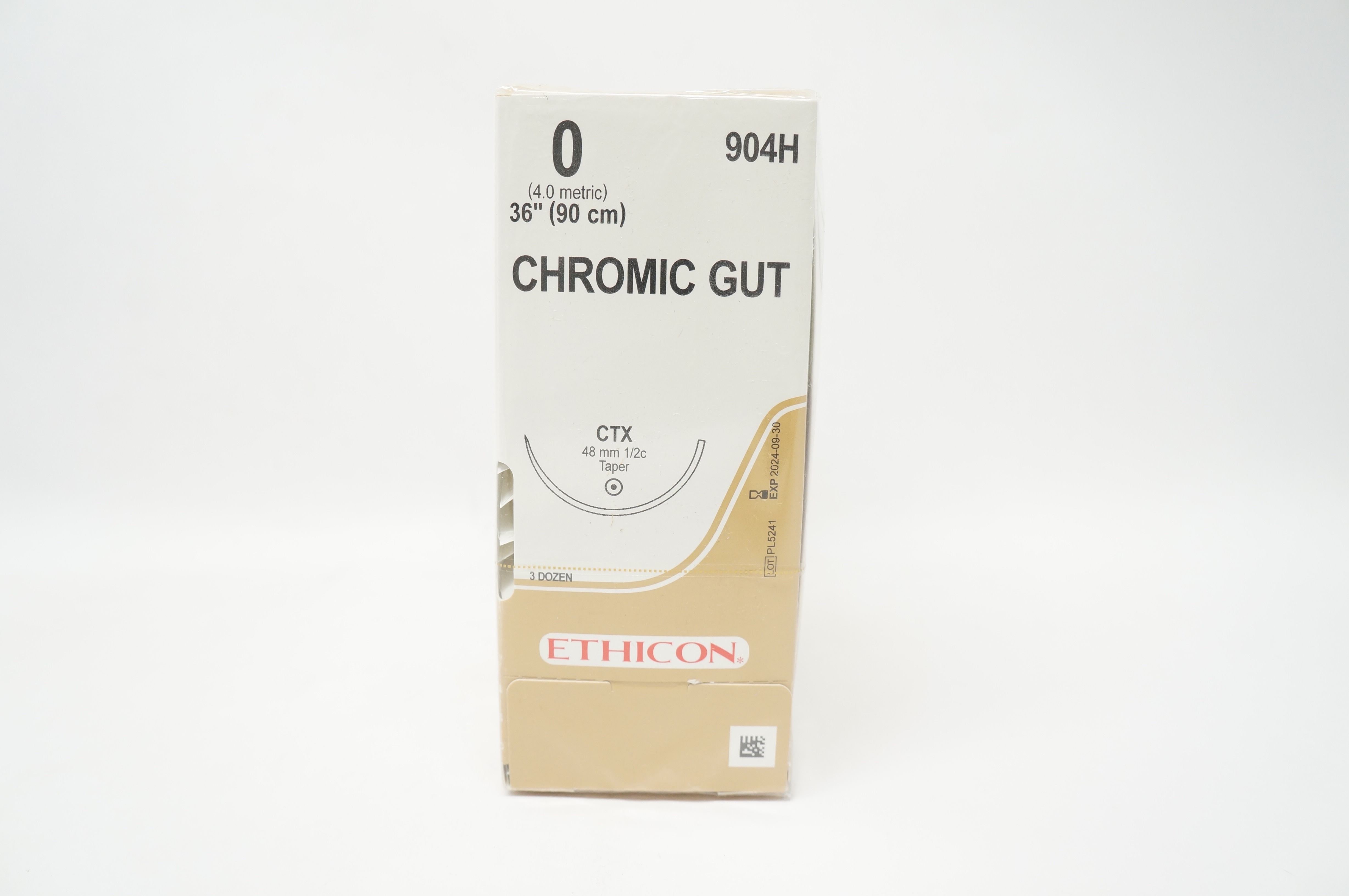 Ethicon 904H 0 CHROMIC GUT Nylon Stre CTX, 48mm 1/2c Taper, 36inch - Box of 36