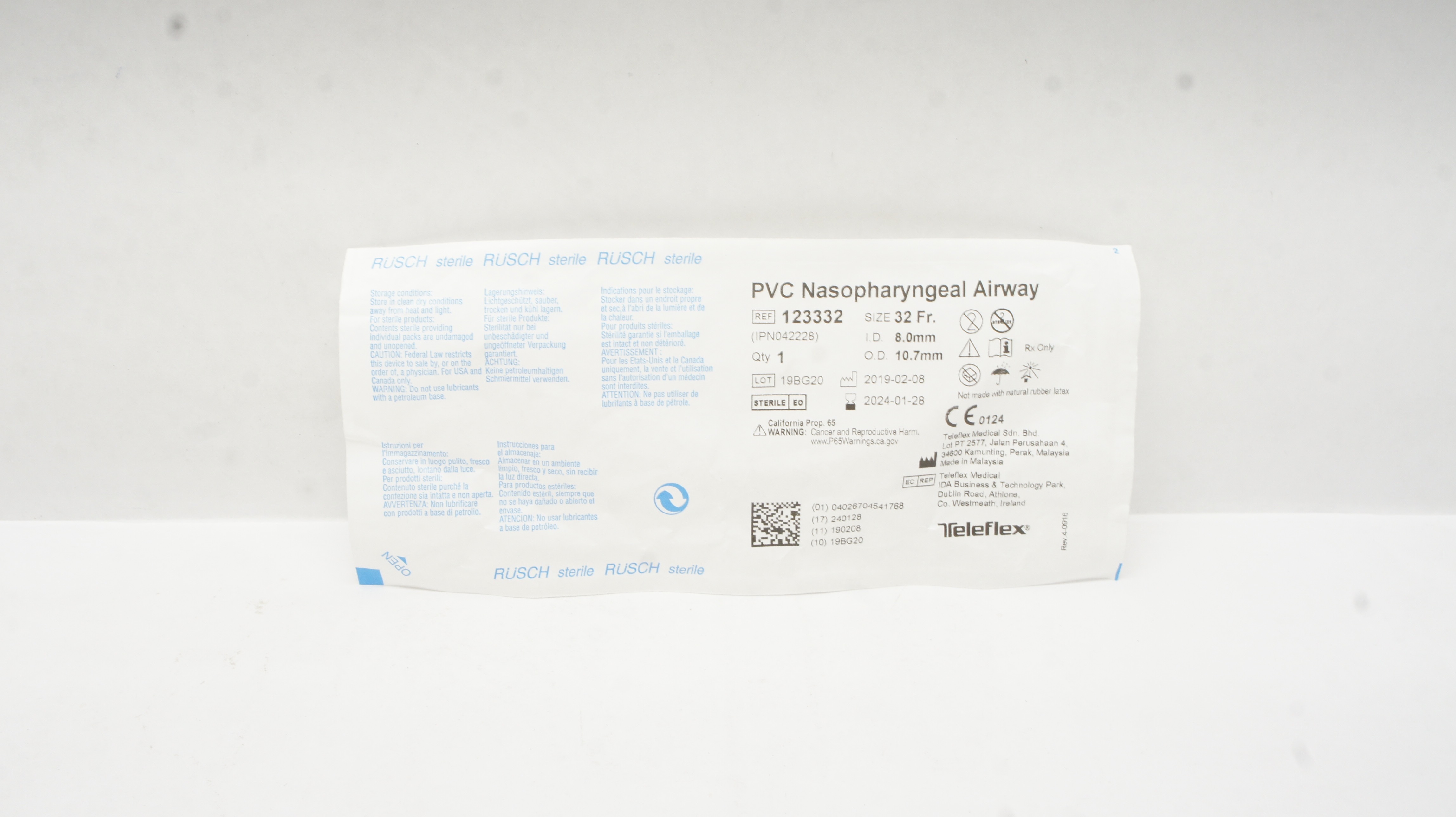 Teleflex 123332 Rusch PVC Nasopharyngeal Airway 32 Fr x 8.0mm x 10.7mm (x)