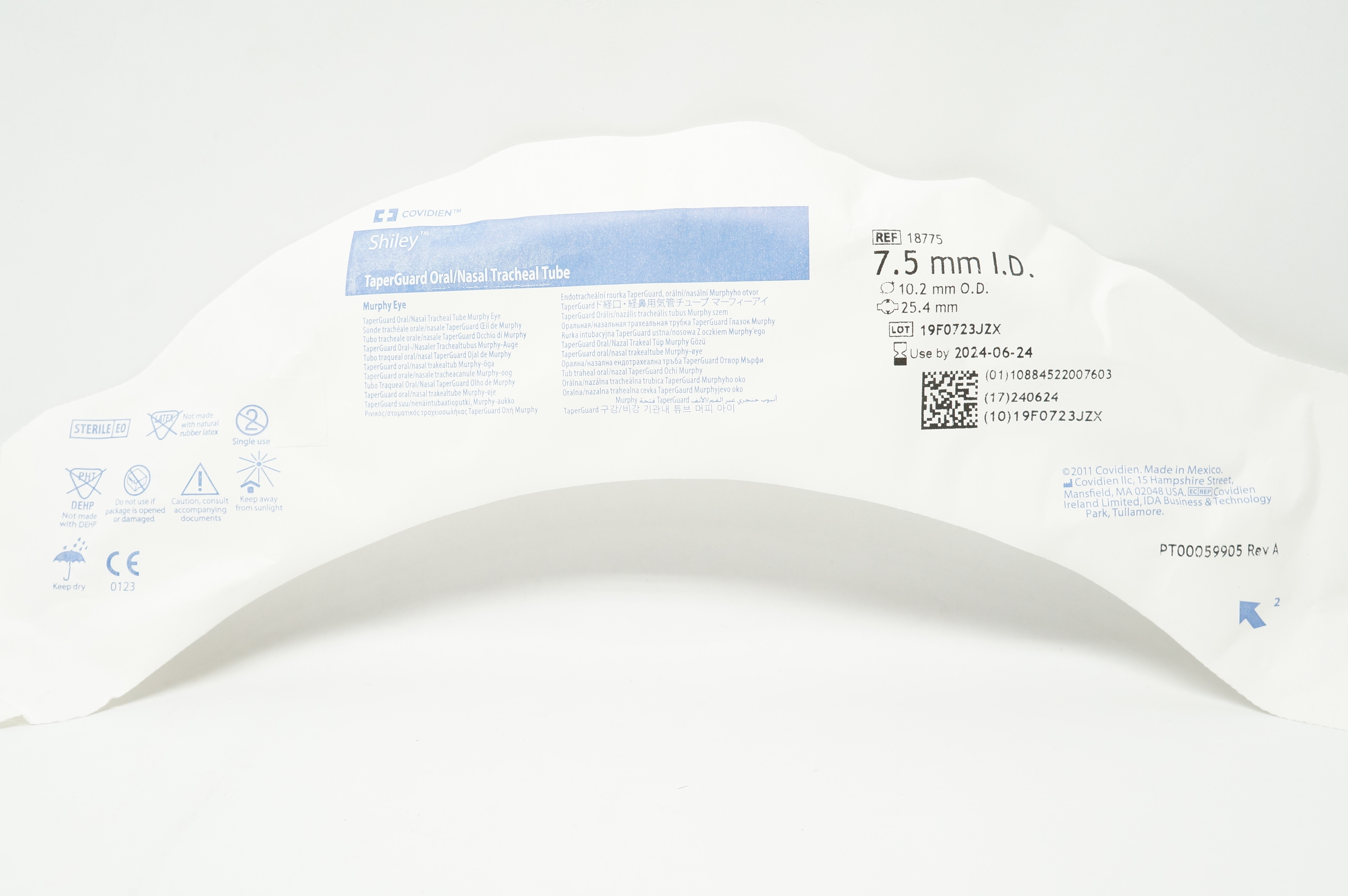 Covidien 18775 Shiley TaperGuard Oral/Nasal Tracheal Tube 7.5mm ID, 10.2mm OD